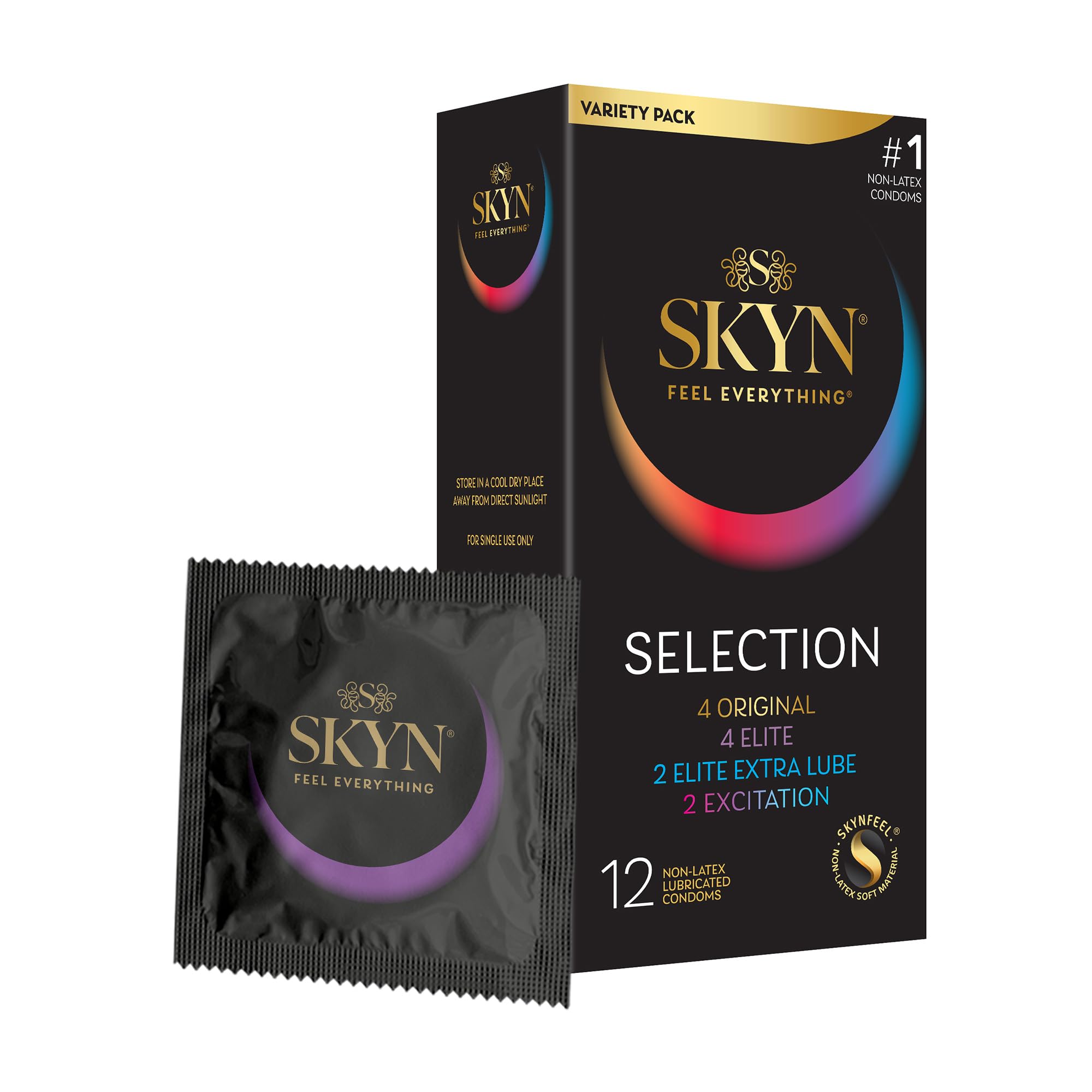 SKYN Selection Latex-Free Condoms - 12 Count - New Variety Pack Includes SKYN Original, Elite, Excitation and Elite Extra Lube Condoms