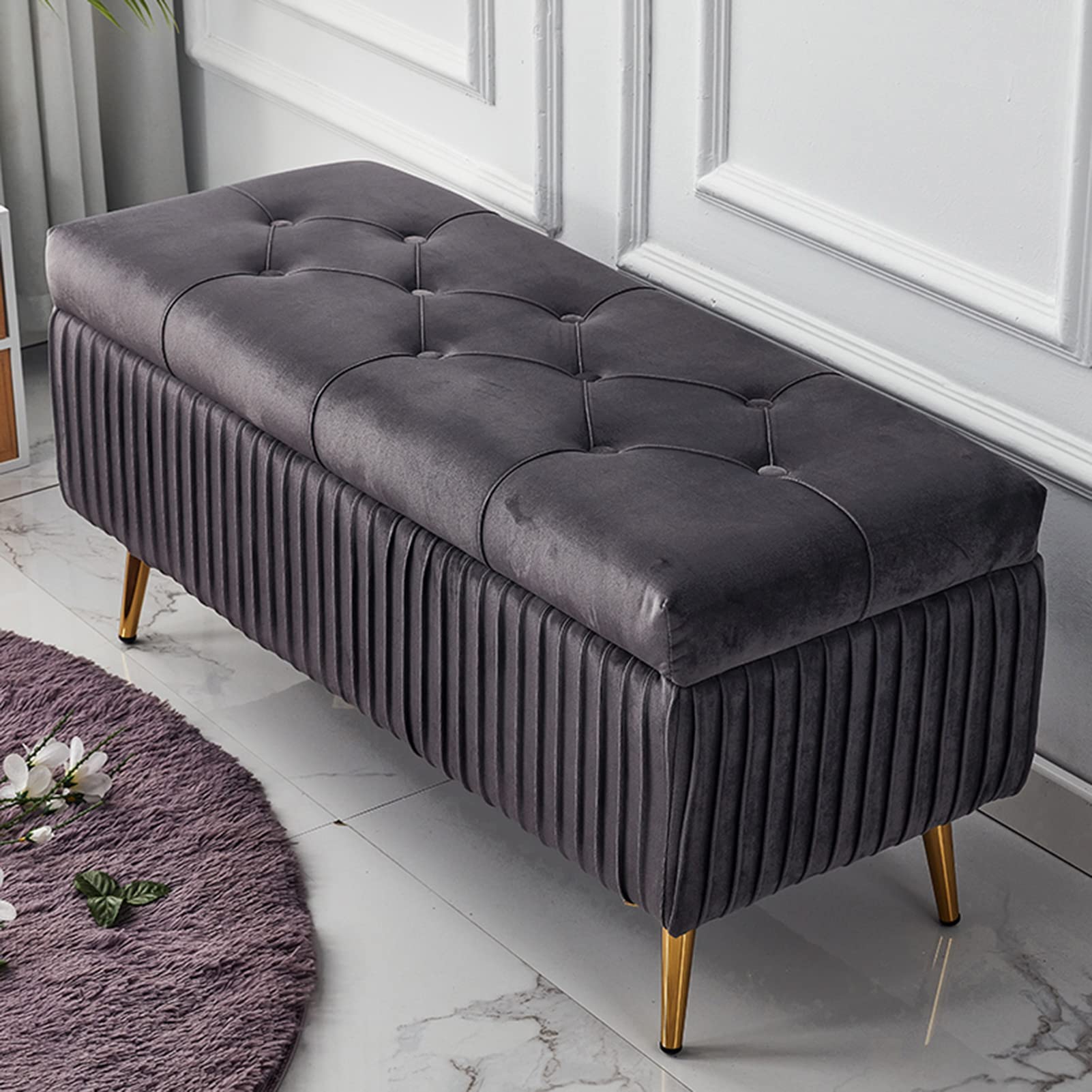 Ottoman repose-pieds avec rangement 100x40x45 cm en velours et métal