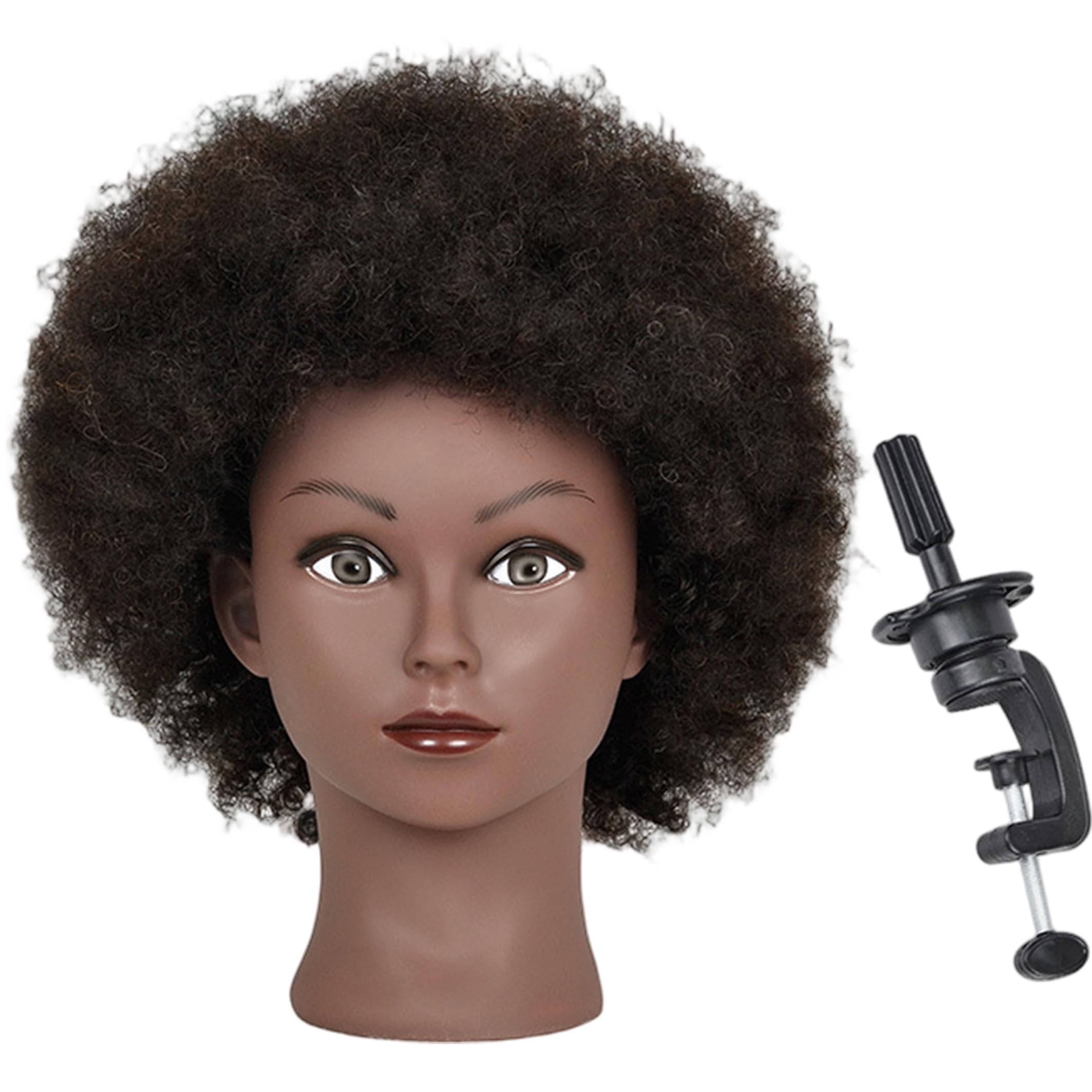 Schaufensterpuppenkopf mit Haaren, Afro-Locken, Schaufensterpuppenkopf, Echthaar, für Friseurpraxis, Kosmetikpuppe, Haarstyling, Verlängerung, Flechten, Bleichen, Färben, 20, 3 cm