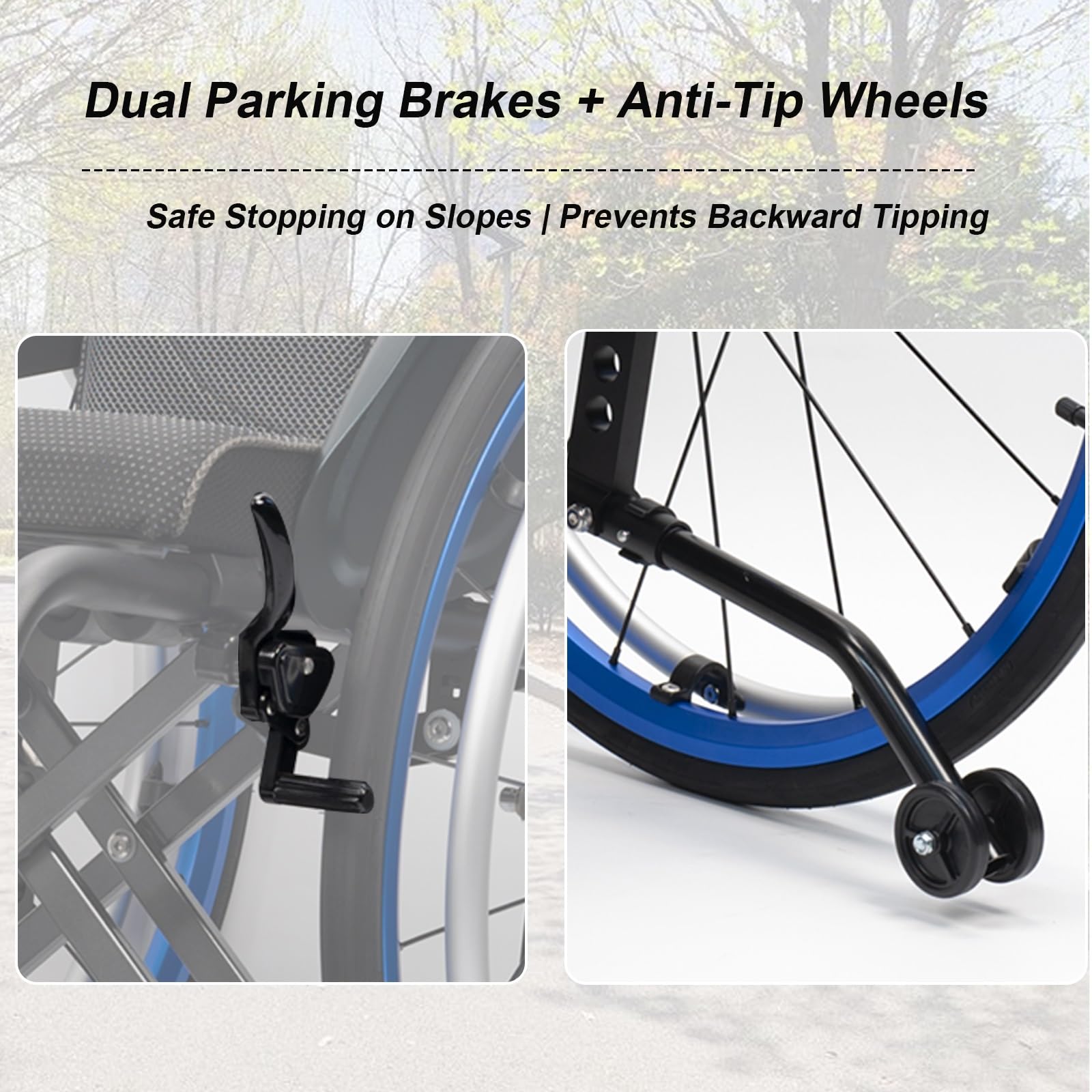 Silla de ruedas aluminio plegable portátil, Ligera, Autopropulsable | Manual, Ligero, Transporte, Frenos de mano, Compacta, Reposapiés extraíbles, Antivuelco, Con cinturó(Black,38cm/14.9in Seat)