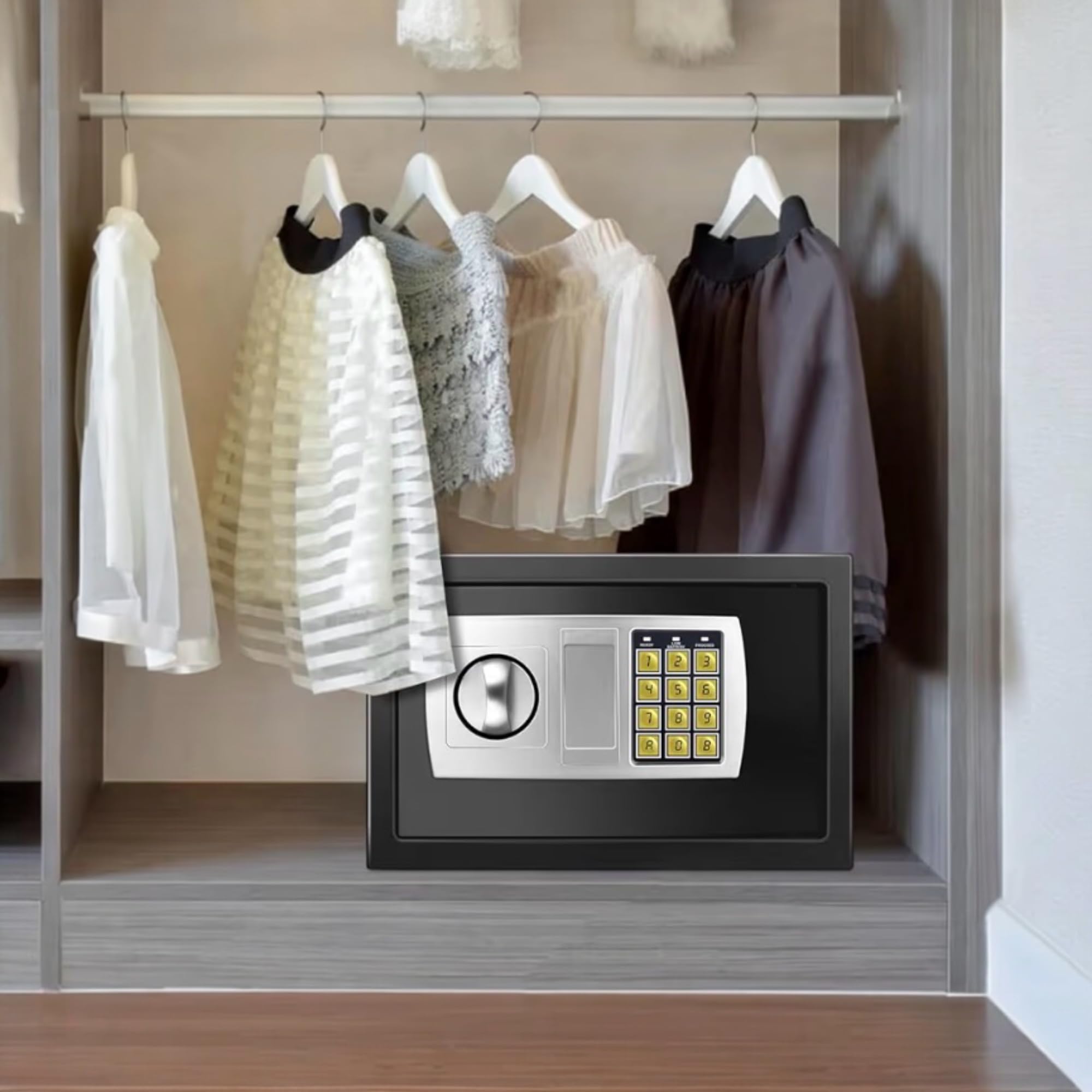 Caja Fuerte Digital con Cerradura de Combinación y 2 Llaves - Caja Fuerte de Seguridad Resistente para Efectivo, Joyas, Objetos de Valor - Operación Sin Batería, Diseño Compacto para Hogar, Oficina, N