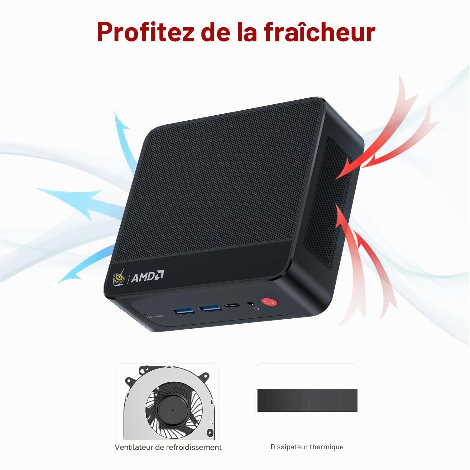Beelink Mini PC SER5 Pro, Ryzen 5 5625U (jusqu'à 4,3 GHz), 16Go RAM DDR4, SSD NVMe de 480Go, Sortie Triple écran 4K, Carte Graphique AMD Radeon 7 cœurs 1800 MHz, Wi-FI 6 / LAN 2,5 G/BT 5.4