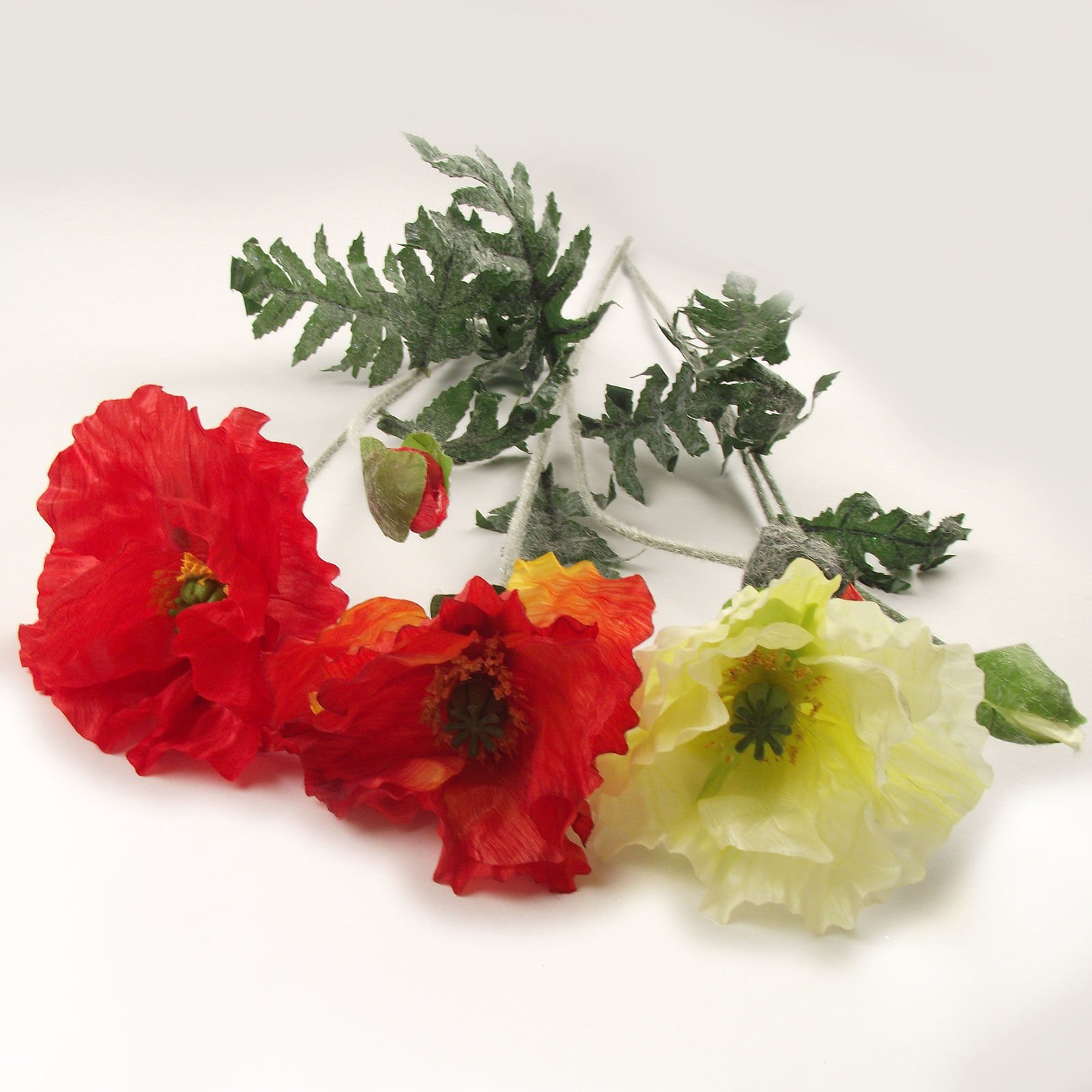 Meena Supplies Premium Frosted Leaf Artificial Poppy Spray with Bud in 3 Colours (Orange)