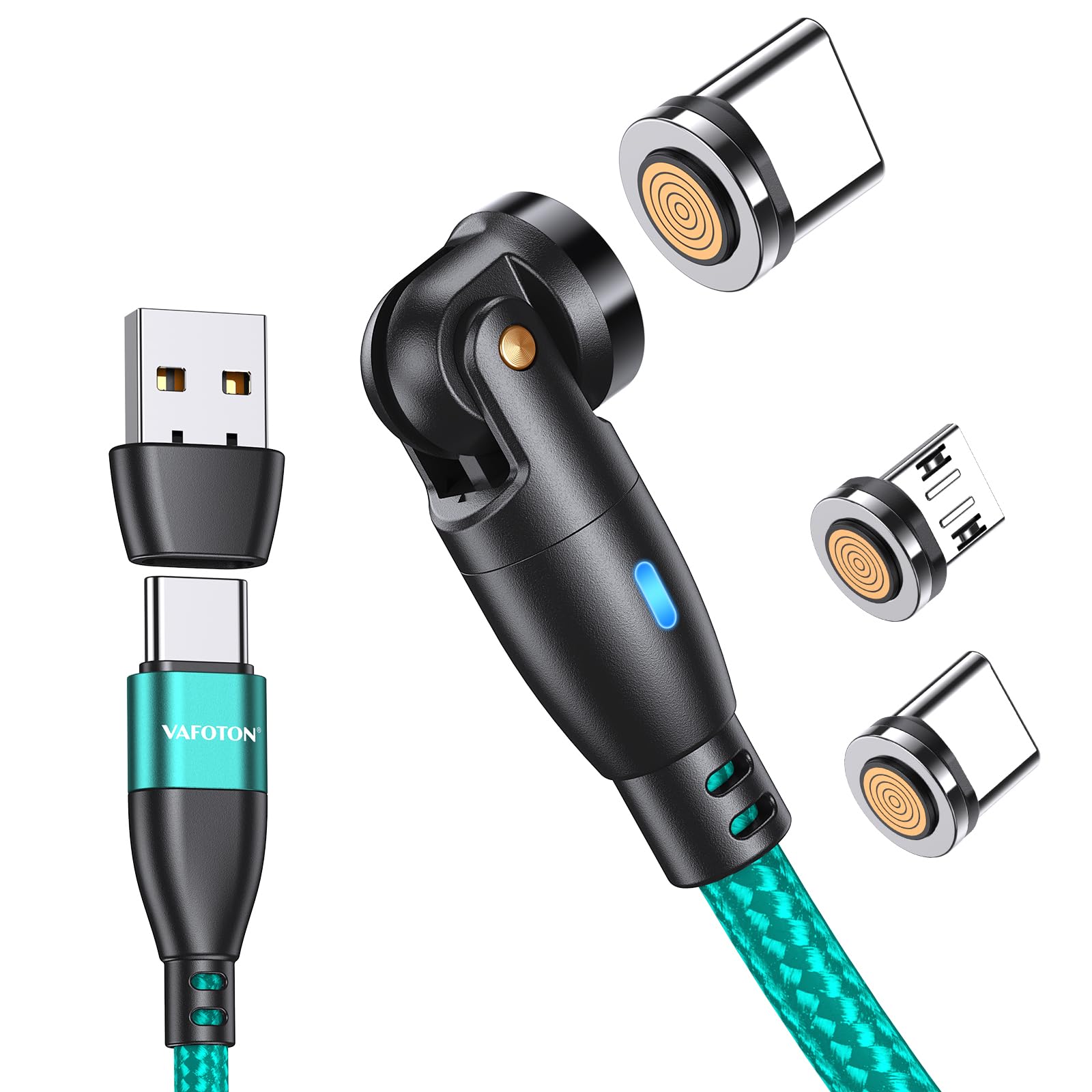 VAFOTON Cavo di Ricarica Magnetico USB C a 9PIN 1M,360° e 180° Ricarica Rapida, 6 in 1 USB C/A a Tipo C, Cavo Magnetico per Tipo C/Micro USB/i-Products/Galaxy S22/S23/S23 Ultra/MaBook/PadPro-Verde
