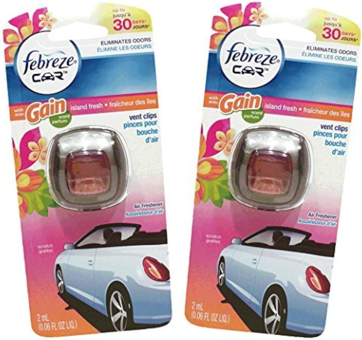 Car Vent Clips Air Freshener and Odor Eliminator, Gain Island Fresh - 2 Pieces