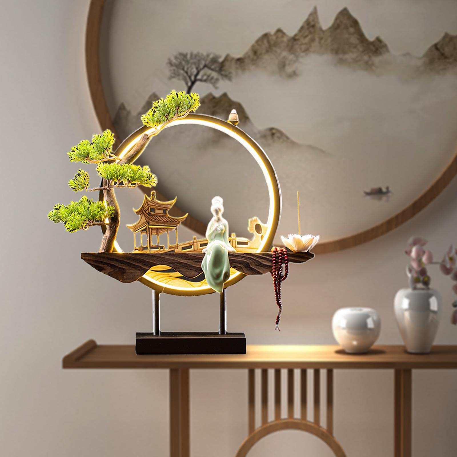 Lampada a LED Riflusso Bruciatore di Decorazione Figurine Luce Notturna Porta Creativo in Stile Cinese per Soggiorno con Portico da, Stile K