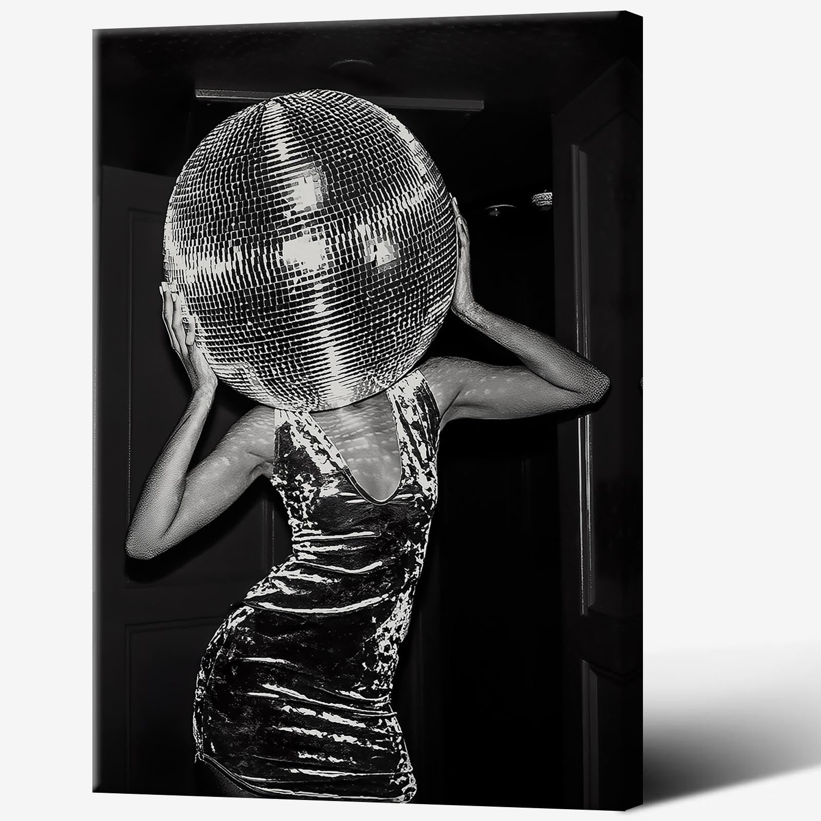 Decorazione artistica da parete in bianco e nero alla moda, poster musicali per l'estetica della stanza, divertente stampa su tela nera da discoteca, poster alla moda per soggiorno e carrello bar