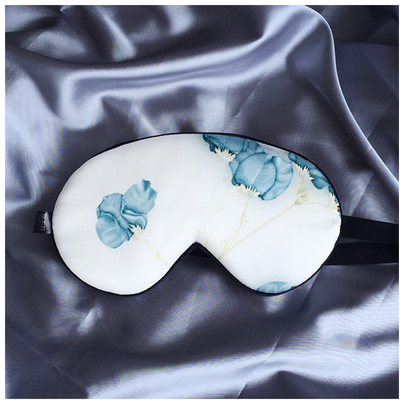 Masque De Sommeil Eyes Masque Silk Impression Bleu Fleurs sur Blanc Sleeping Masque Soft Double Band Bandeau Bandeau Eyepatch Night Mask Masque De Nuit Sommeil