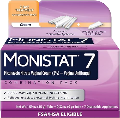 Monistat - Tratamiento para la candidiasis de 7 días para mujeres, 7 aplicaciones de crema de miconazol con aplicadores desechables, paquete con