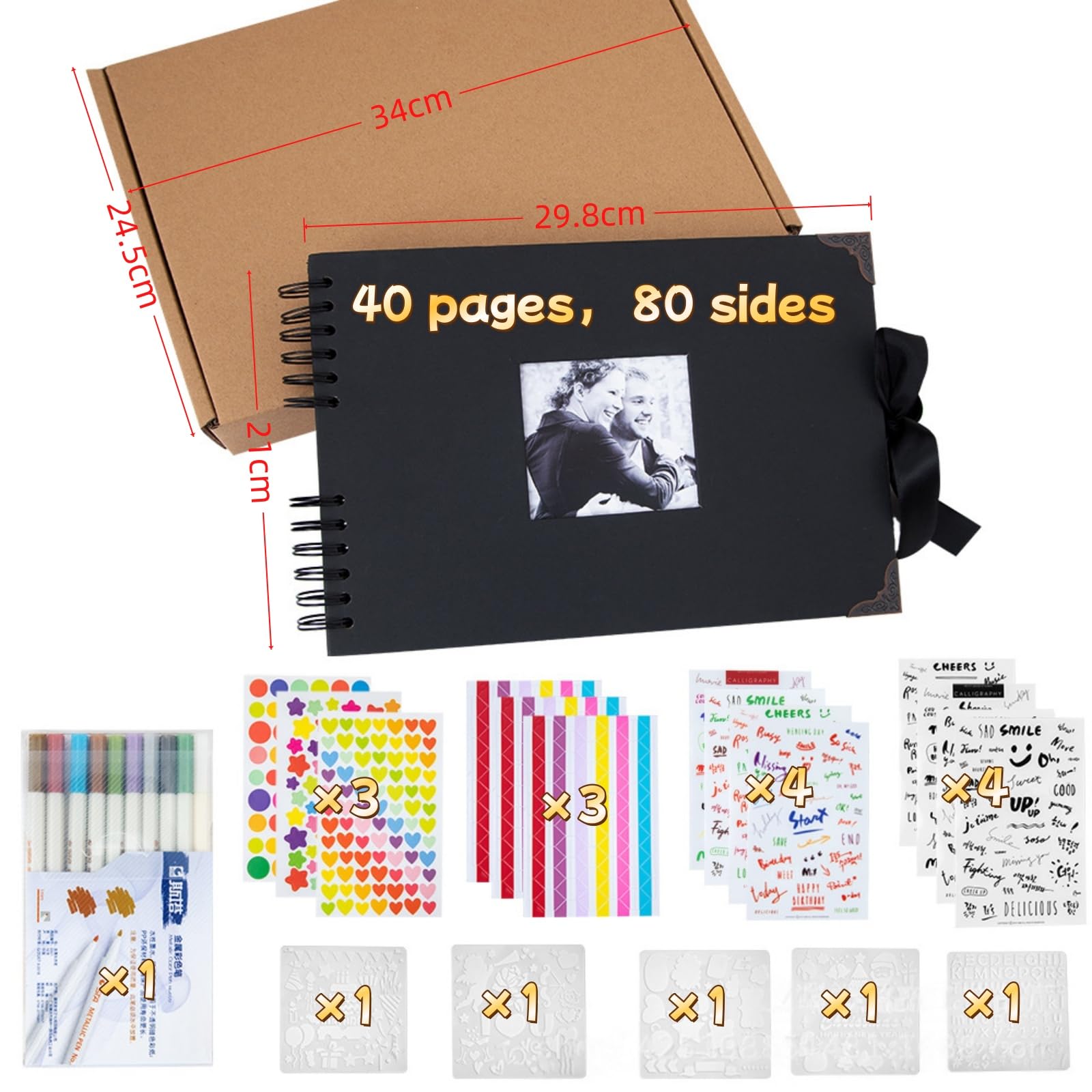 1 album fotograficzny do samodzielnego ozdobienia, "zrób to sam", 80 czarnych stron, zestaw do scrapbookingu na urodziny, zakończenie szkoły, Walentynki, rocznicę (brązowy)