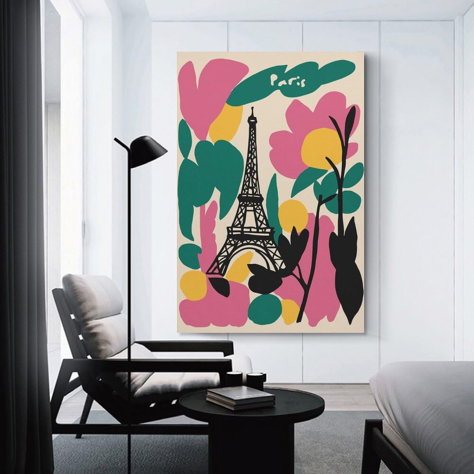 Paris Eiffel Tower Floral Art Canvas Wall Art, 20x30inch(50x75cm), for Entrance Walls, Hall Decor Or Foyers, Wall Decor to Refresh Empty Corners