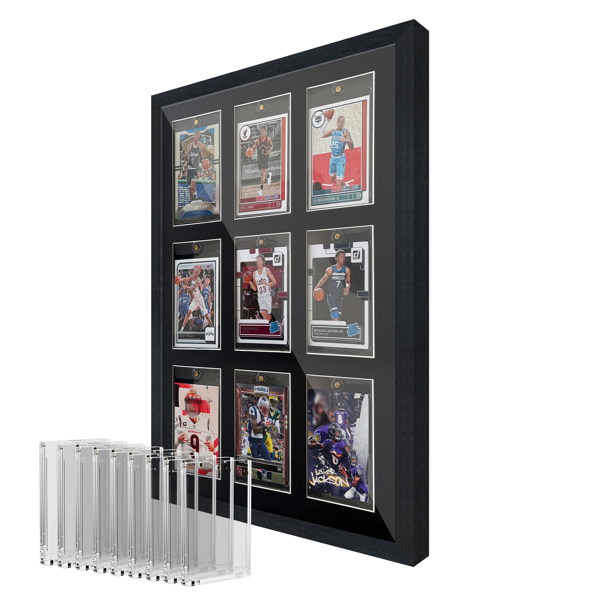 iRahmen Espositore per carte collezionabili, copertura in vetro temperato e cornice in legno, montaggio a parete, per 9 carte, per baseball, Pokemon, baseball, basket, calcio, hockey