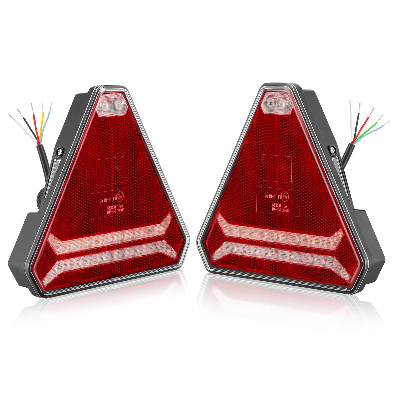 SPARKMOTO 2 x Triangular LED Trailer Tail Lights,12V 24V Universal LED Rear Lights For Tractor Trailer Agricultural Machinery,6 Functions Triangle Tail Light