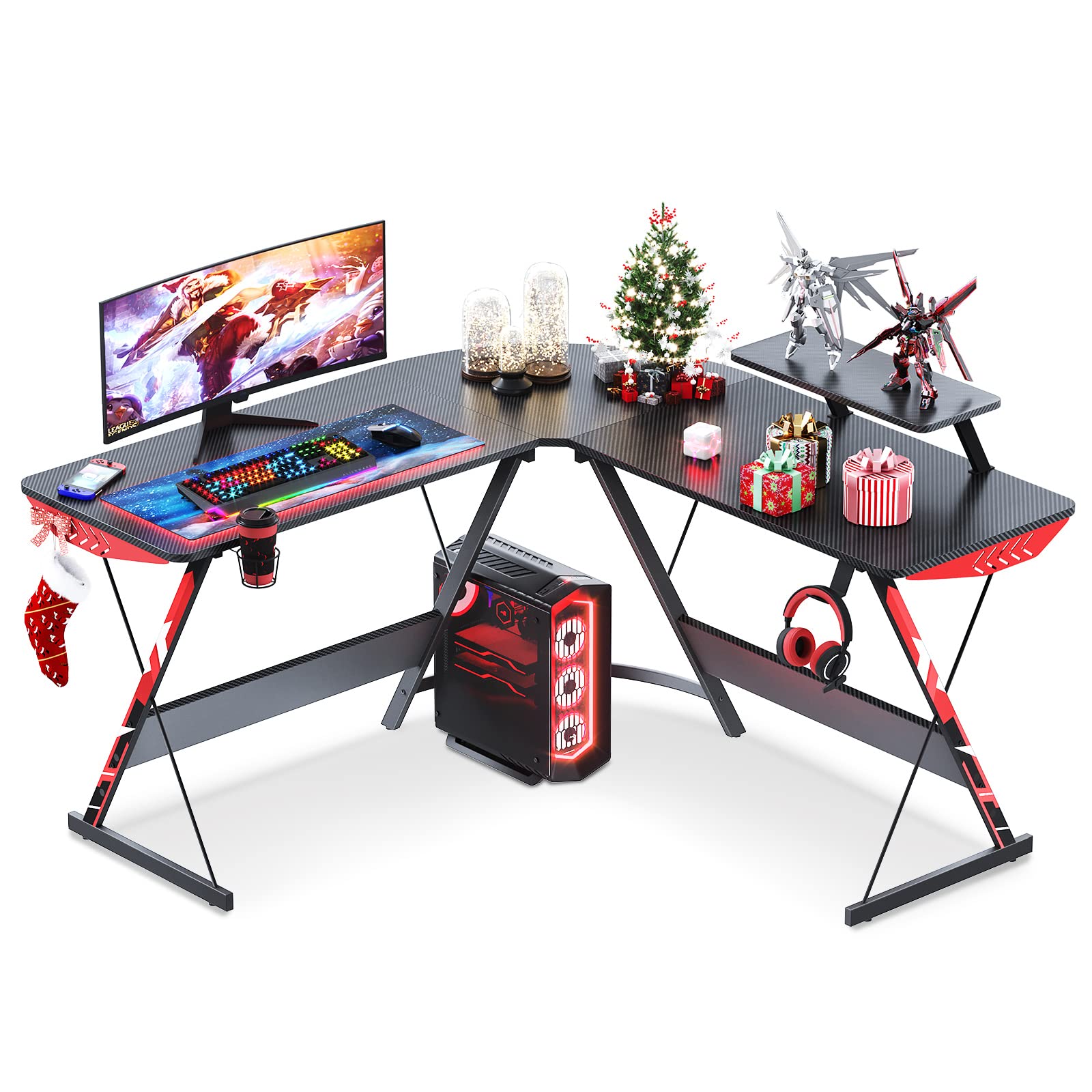 MOTPK L Shaped Gaming Desk 51" L Shaped Desk, Real Carbon Fiber Coated