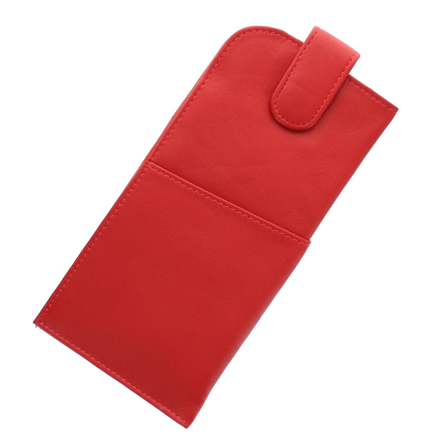 Mala Leather Red Soft Slim Nappa Leather Glasses Case With Tab Fastener 5104_14M