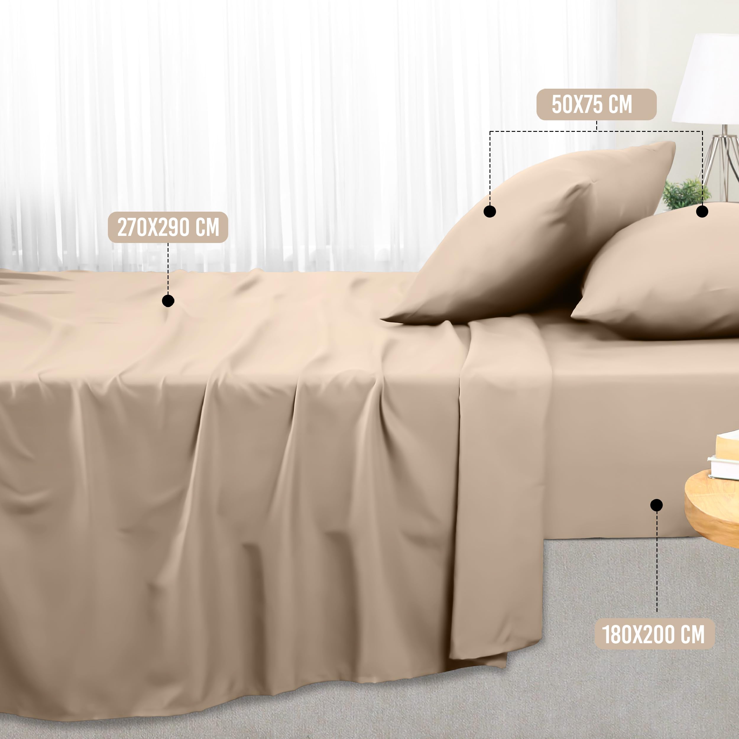 Utopia Bedding - Set Lenzuola Letto Matrimoniali 4 Pezzi 180x200 cm - Spazzolata Poliestre di Microfibra - Oeko-Tex Certificato - Lenzuolo con Angoli, Lenzuolo Piatto e 2 Federe 50x75, Beige