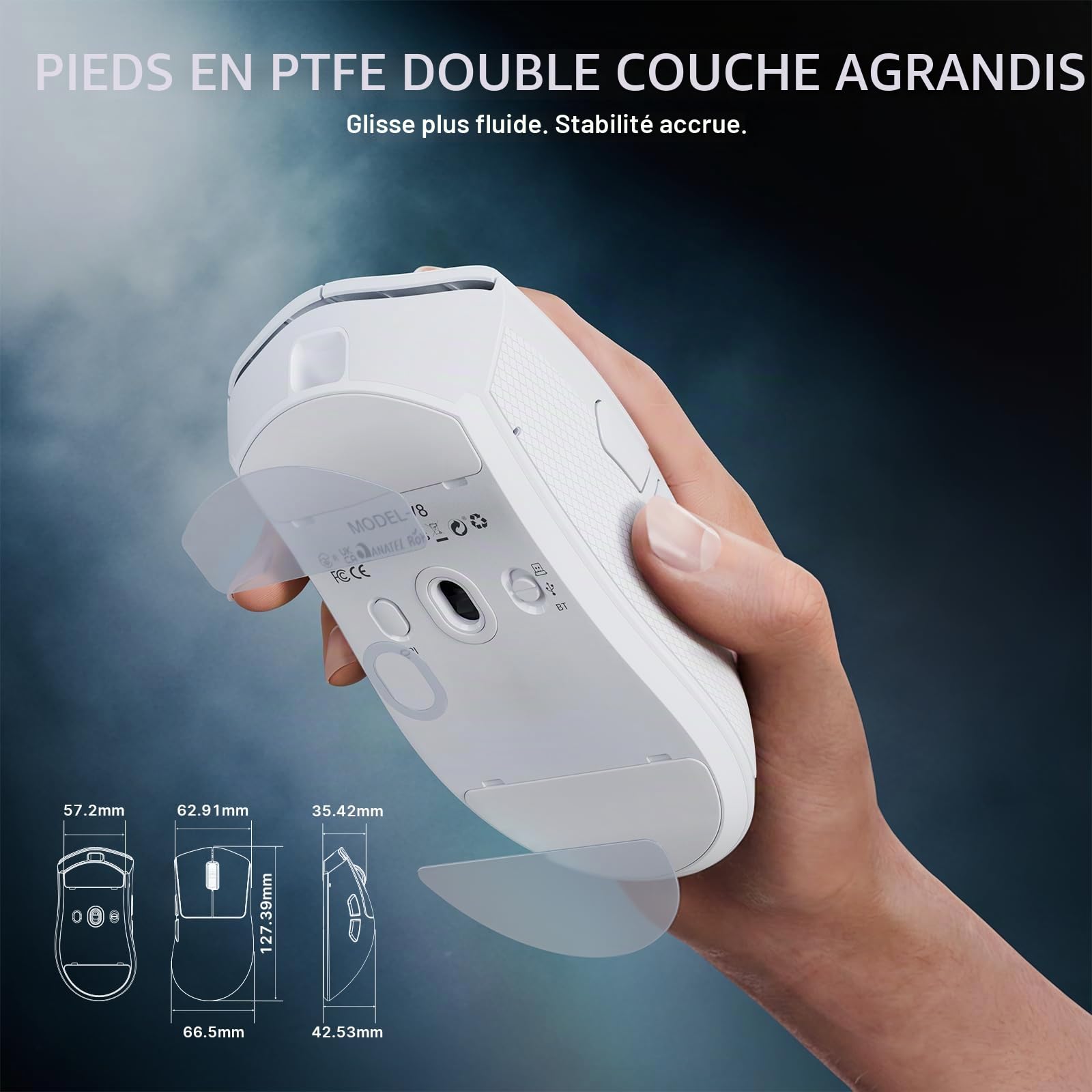 ATTACK SHARK V8 Souris Gaming sans Fil 8000Hz, Puce Nordic 54L15, Capteur PAW3950MAX, 59g Superlight, 42000DPI, 20000FPS, Ergonomique, Revêtement Ice, Bluetooth / 2,4GHz / Filaire, PC/Win, Blanc