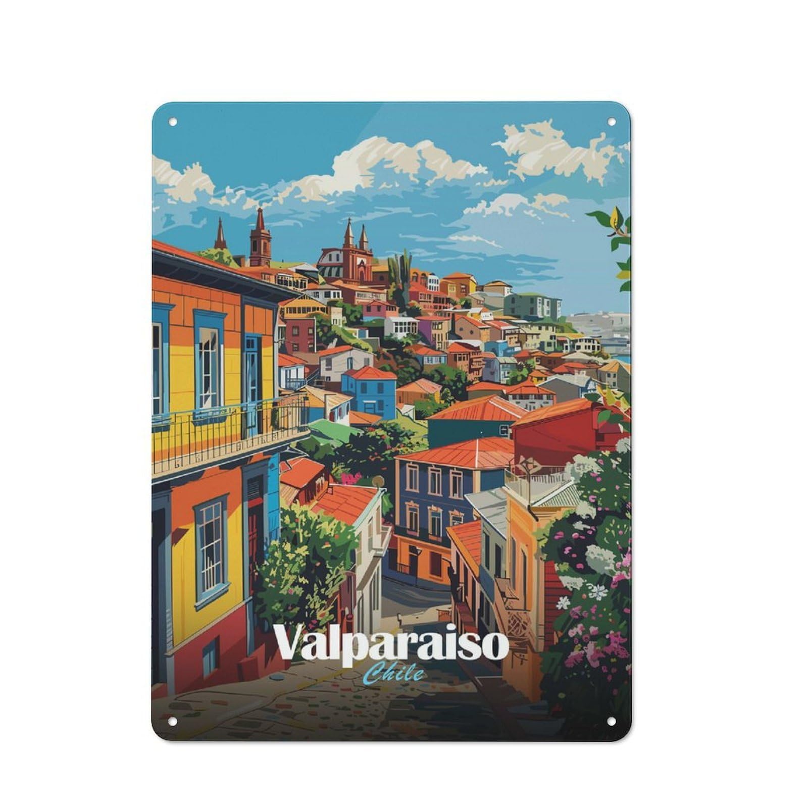 Junmoney Valparaiso, Chile Cityscape Metal Sign 40X30cm With For Workshop Wall, Retro Decor, For Garage, Workshop And Man Cave Decoration