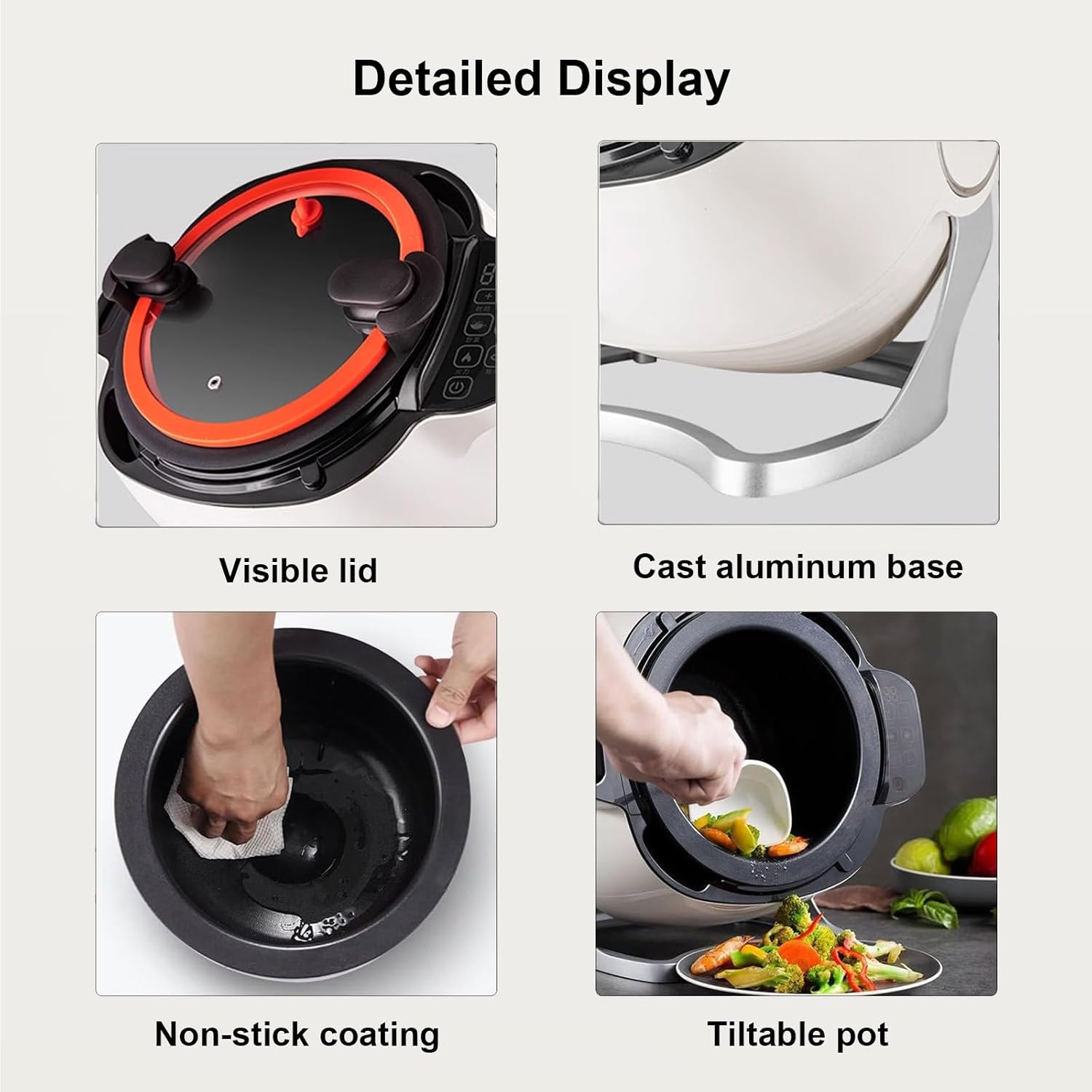 6 L Automatic Cooking Machine, Electric Cooking Wok Fried Rice Machine, One-Click Start, 3 Speed Adjustable, 360° Rotation Heating, For Stir Frying, Stewing, With Touch Control Panel