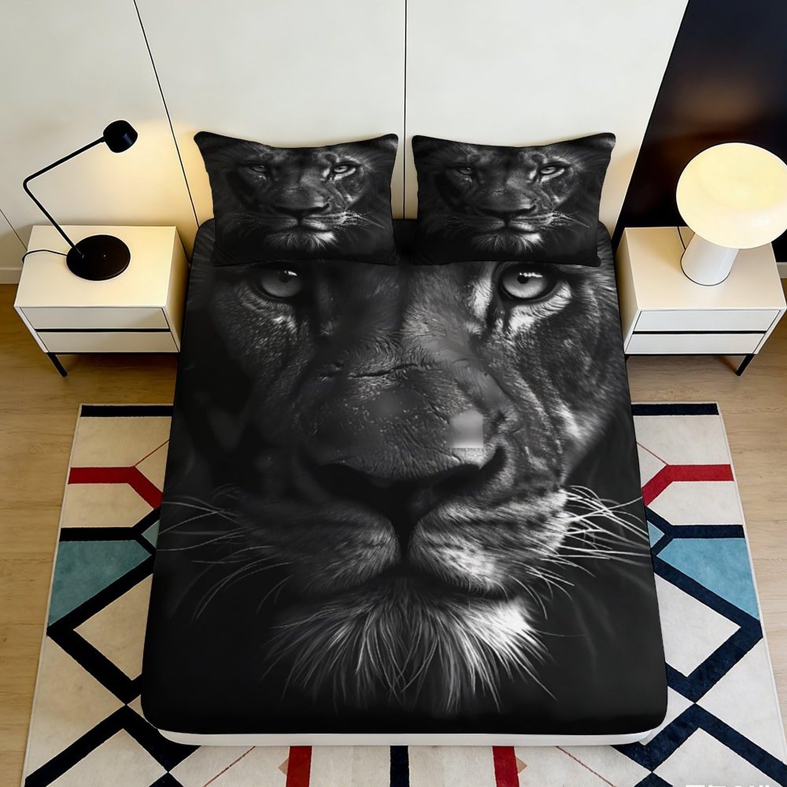 Jqzkxnhpbr Style-7 3D Printed Black Lion Fitted Sheet Microfiber Soft Anti-Slip Wild Cat Bed Cover For Bedroom Dorm Mattress Decor 90X200x25cm