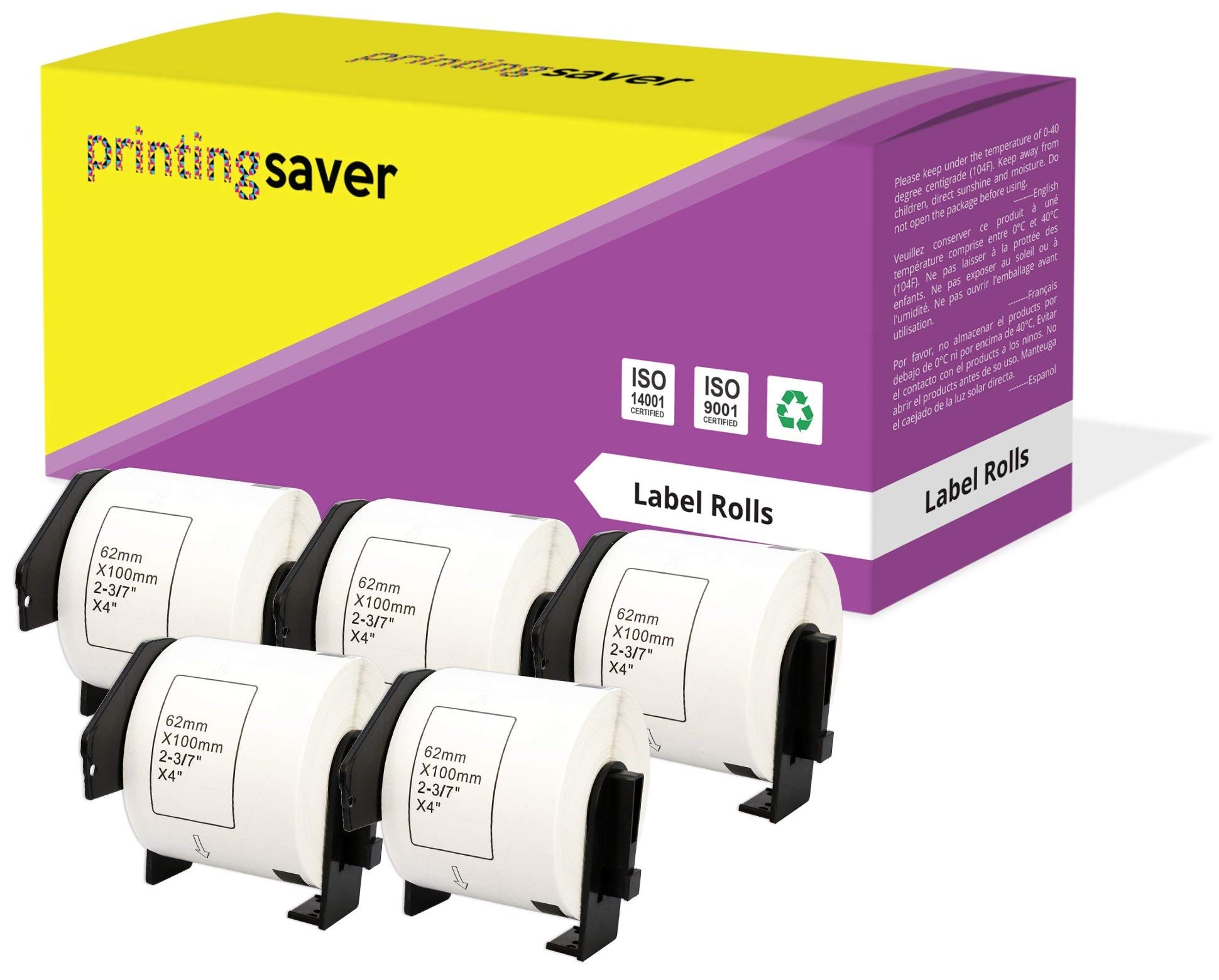 5 Compatibles Rollos DK11202 DK-11202 62mm x 100mm Etiquetas para Brother P-Touch QL-500 QL-550 QL-570 QL-700 QL-800 QL-810W QL-820NWB QL-1050 QL-1060N QL-1100 QL-1110NWB (300 Etiquetas por Rollo)
