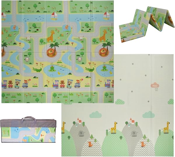 VeloVendo® - Tappeto Gioco Bambini pieghevole e reversibile 180x200x1cm - tappeto gioco neonato - Non tossico e impermeabile (XPE Animali) - 1