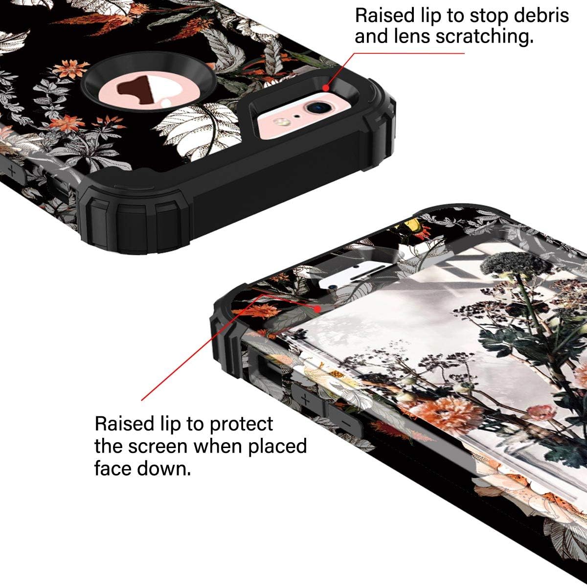 Casetego Compatible with iPhone 6S Case,iPhone 6 Case,Floral Three Layer Heavy Duty Hybrid Sturdy Shockproof Protective Cover Case for Apple iPhone 6S/6,Orange Flower/Black