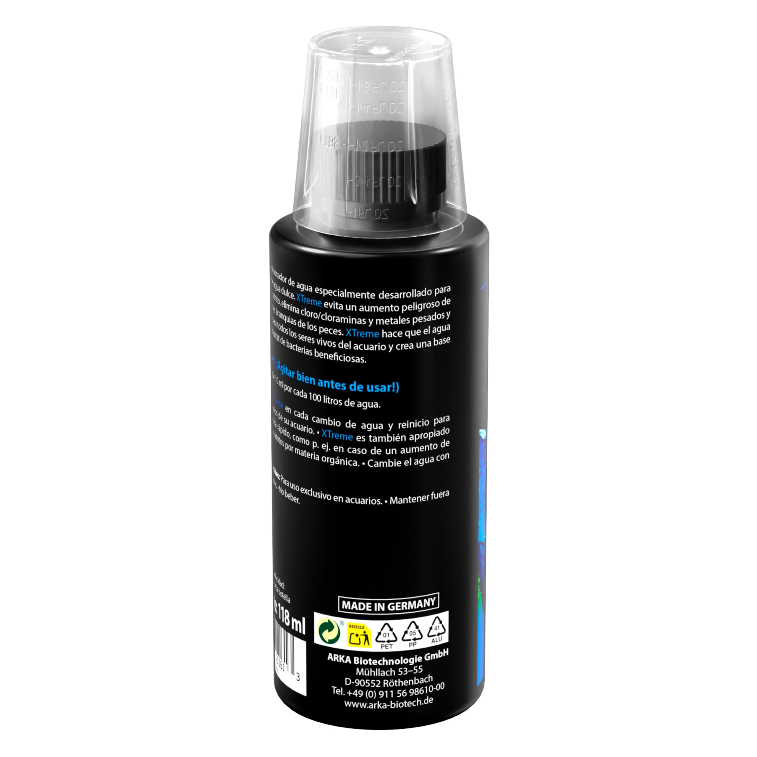 Acondicionador de Agua para Acuario 118 ml – ARKA Xtreme – Elimina Cloro, amoníaco y nitrito – neutraliza Metales Pesados – Ideal para Cambios de Agua y nuevos acuarios
