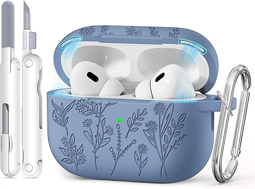 Funda de silicona con kit de limpieza (tapa magnética gris azul, para Airpods Pro 12)