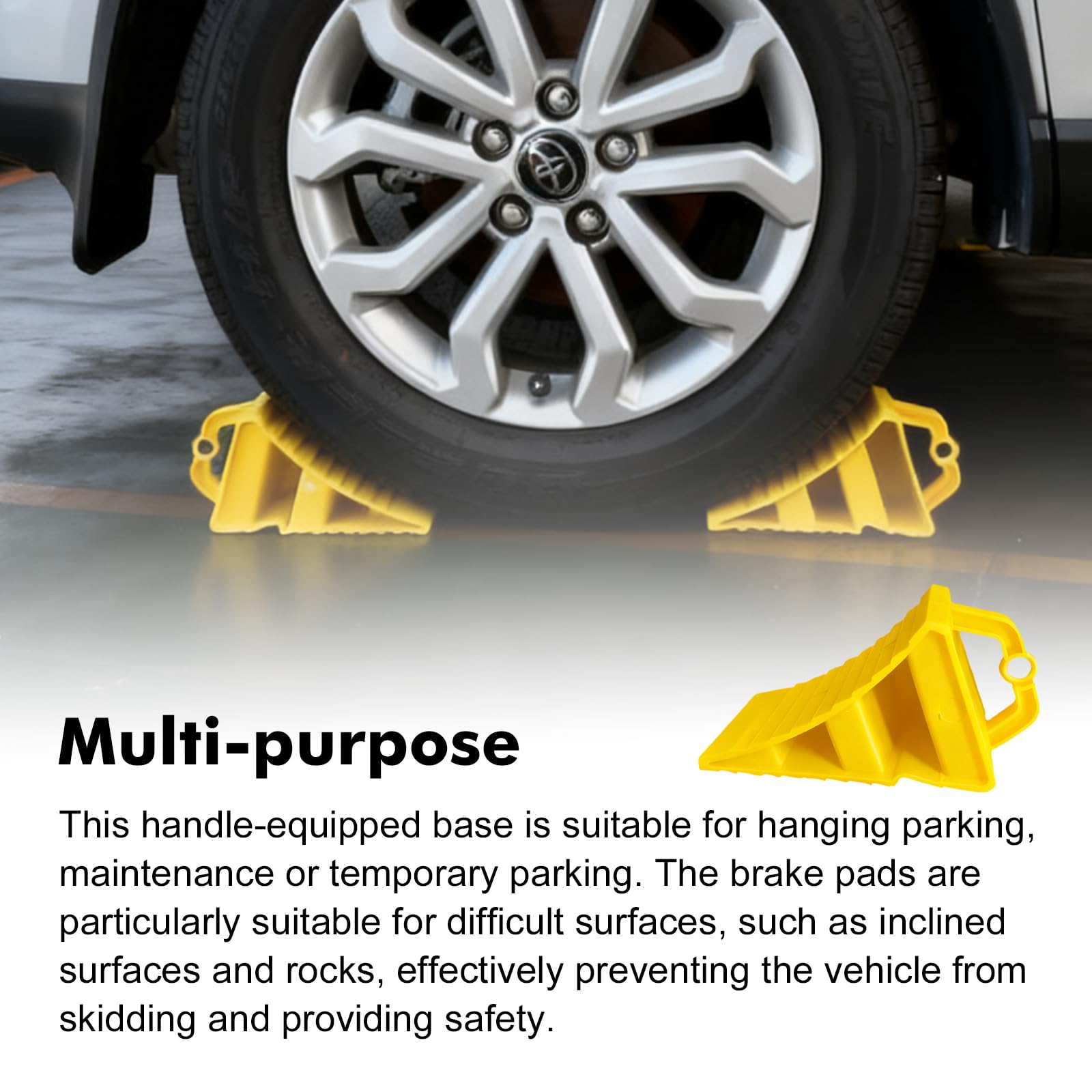 2 pezzi cunei fermaruota per auto: 15 x 10 cm, antiscivolo, portatili, cunei fermaruota per rimorchio, cunei fermaruota gialli con maniglia, cunei fermaruota per camper, cuneo fermaruota in
