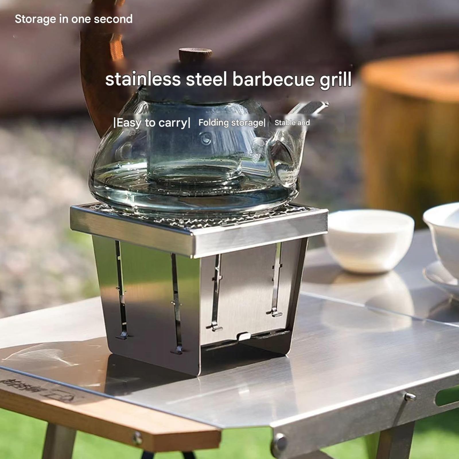 Teleskopowy grill węglowy ze stali nierdzewnej, przenośny składany grill do gotowania na świeżym powietrzu, podróży, na piknik, plażę, kemping - kompaktowy i sprzęt do grillowania
