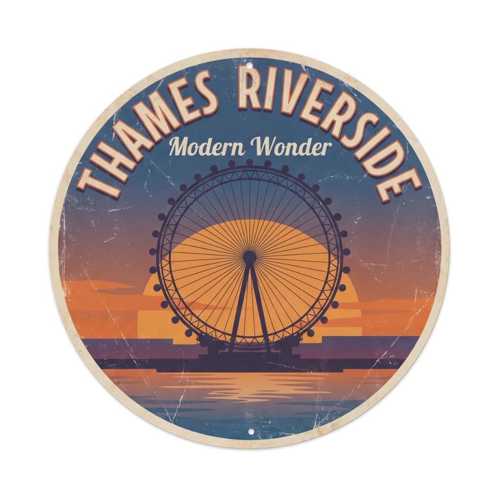 Vintage Travel London Eye Thames 1 Metal Tin Sign Plaque Wall Decor for Cafe, Club, Garden Round Metal Poster 8x8Inch