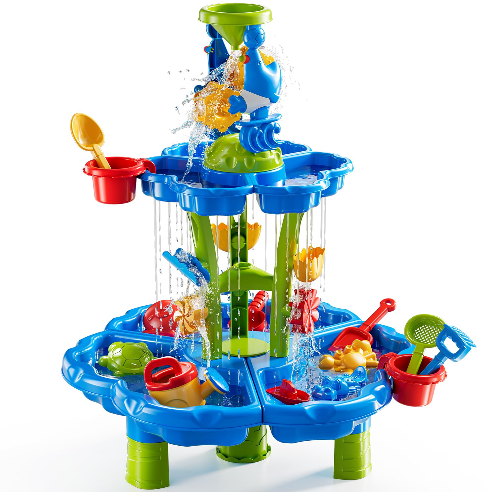 DULONIME Sand and Water Table Toys for Kids Aged 3 4 5 6 7 8, Water Waterfall Sensory Play Table with Beach Toys Accessories, Outdoor Activity Playset for Toddlers 2-4 3-5 4-6, Birthday Gifts