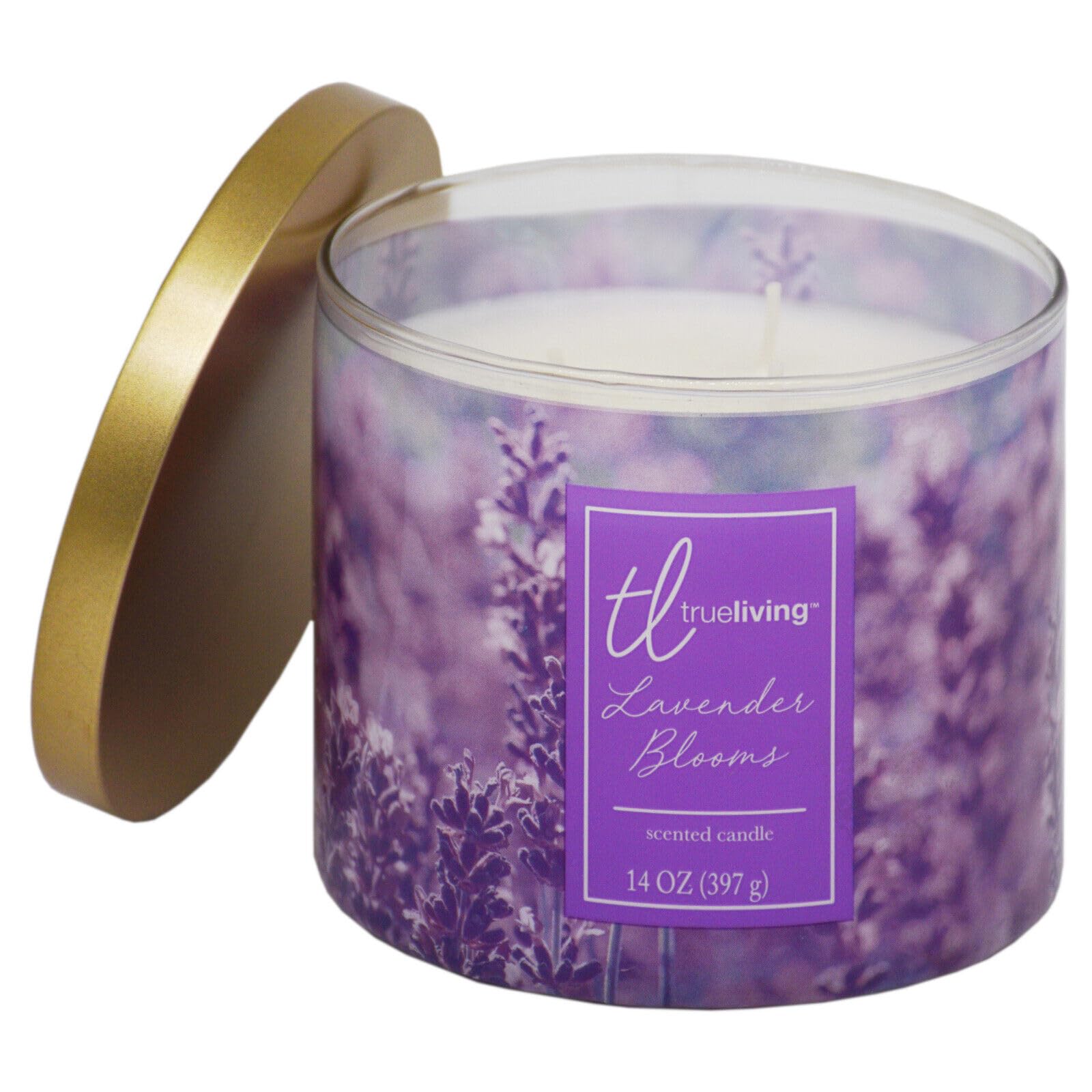True Living Three Wick Glass Jar Candle 397g / 14 oz - Lavender Blooms