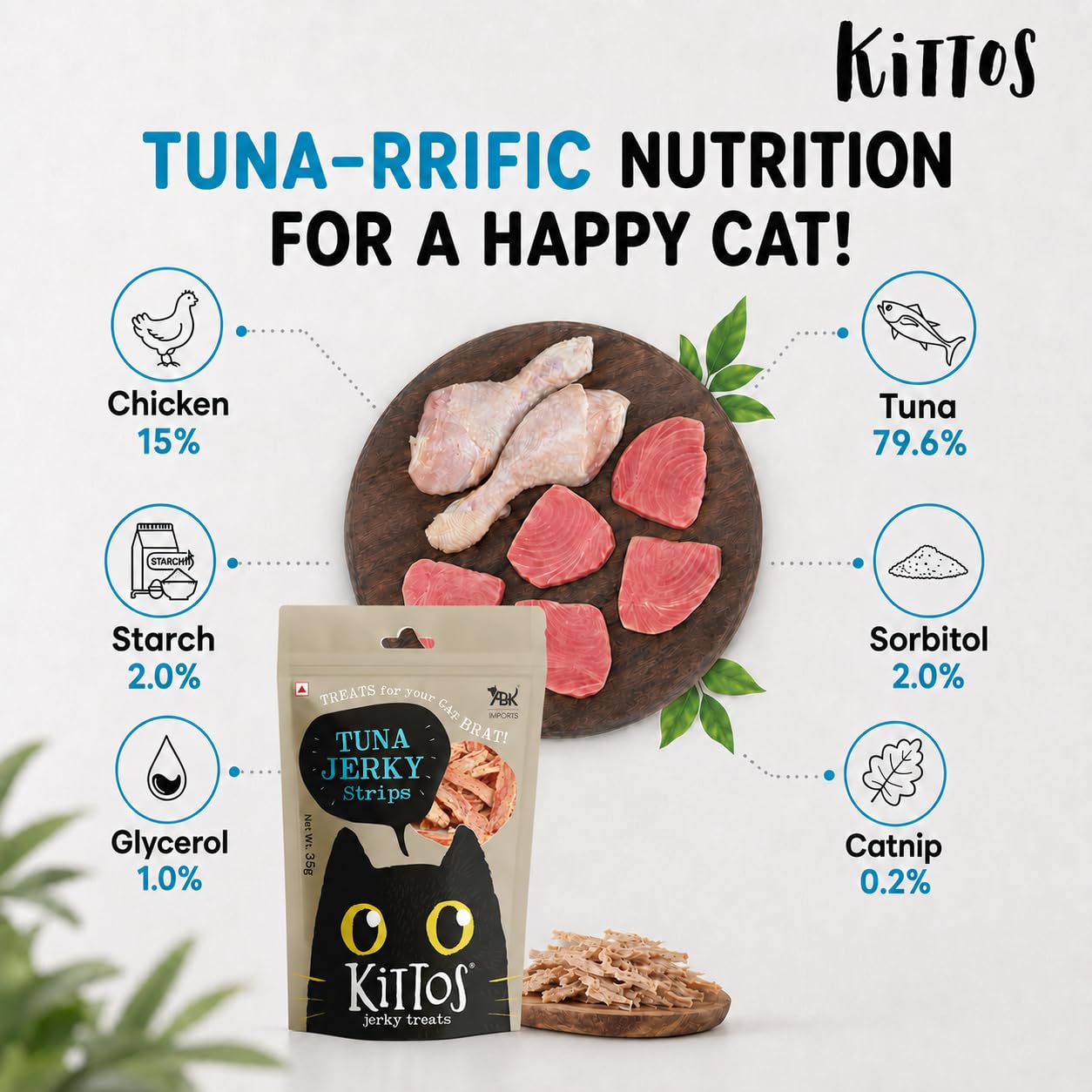 Kittos Tuna Jerky Strips Cat Treats, High Protein Cat Snacks for Training & Rewards, Healthy Tuna Cat Treats for All Life Stages, Soft Chewy Cat Food Treats, Highly Digestible 35g Pack of 2 1