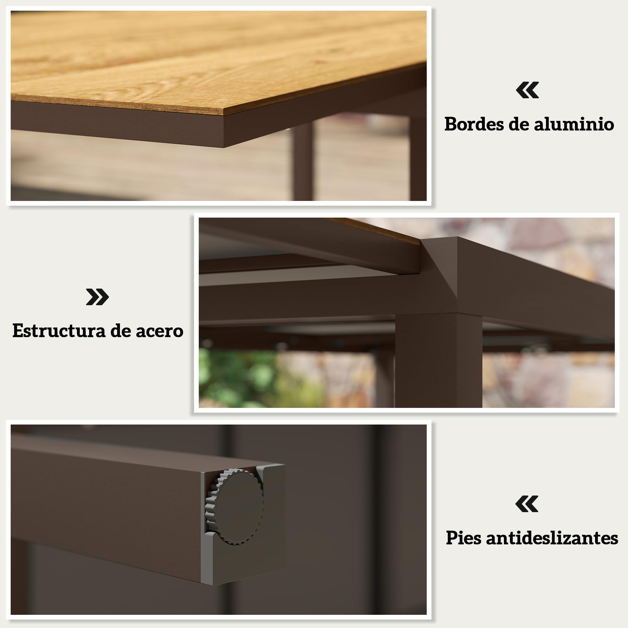 Outsunny Mesa de Jardín Extensible para 6-8 Personas 160/240x90 cm Marrón | Mesa de Comedor Exterior Extensible, con Borde de Aluminio, Carga 70 kg, Mesita Rectangular, para Patio, Terraza