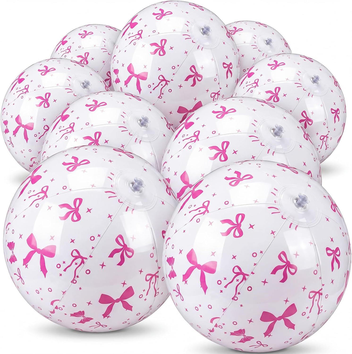 Civaner 12 Pcs Pink Bow Beach Ball 7.87 Inches Inflatable Beach Ball for Bow Party Favors Summer Swimming Pool and Beaches Game Coquette Gifts for Pink Themed Birthday Party