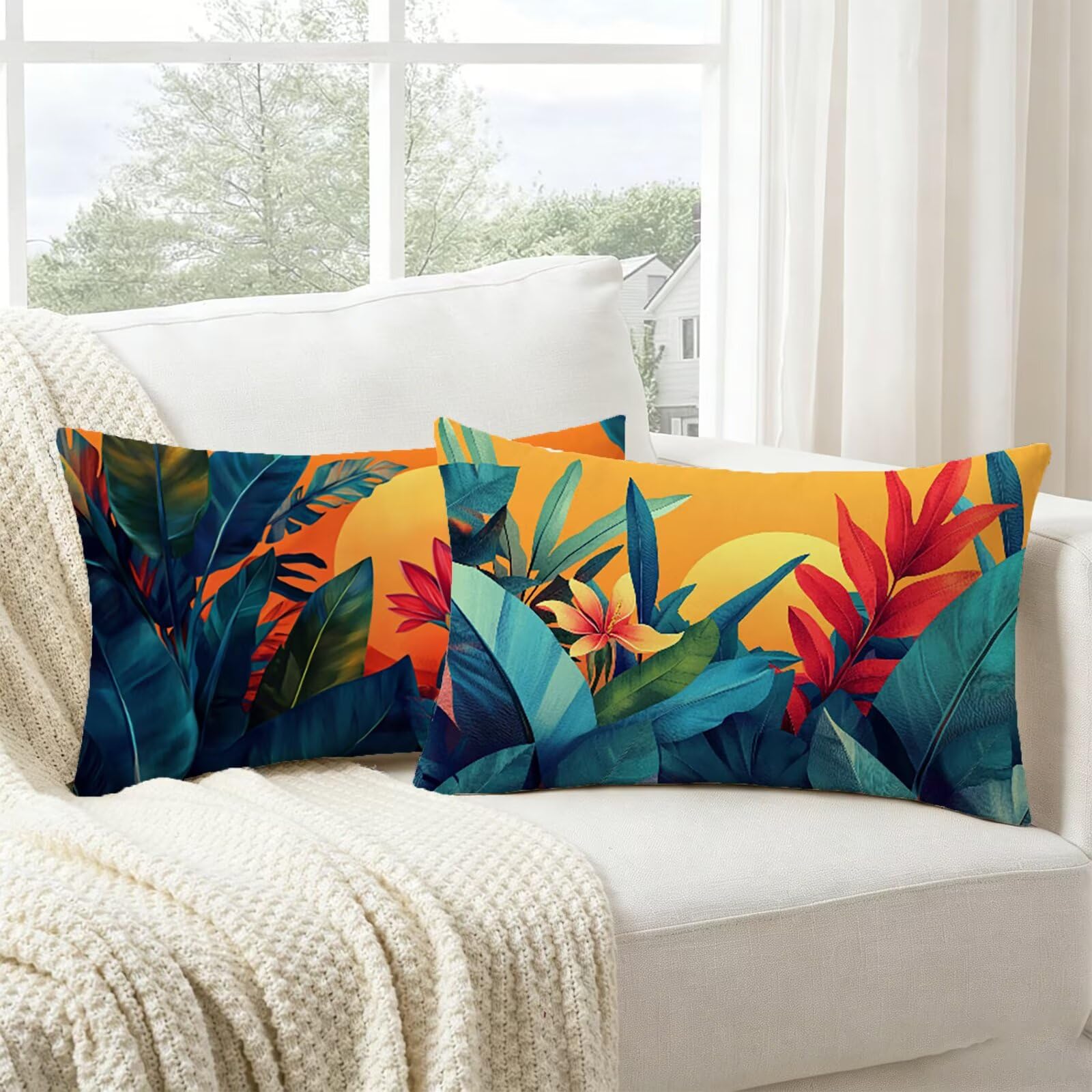 Coussin exterieur impermeable orange taie oreiller 60x80 lot de 2