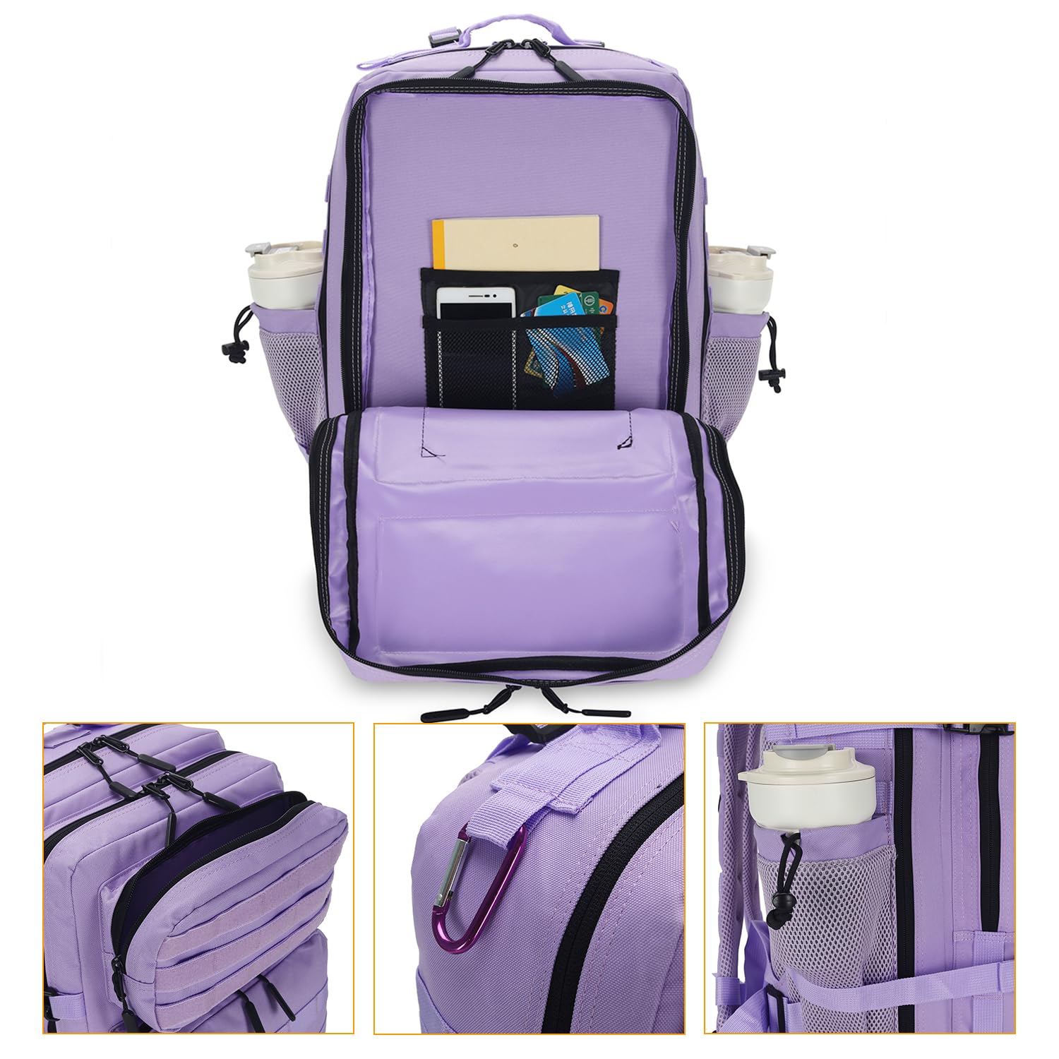 Lovelinks21 Sac à dos tactique 25 L imperméable militaire pour homme et femme Petit sac à dos de voyage Velcro, violet clair, S