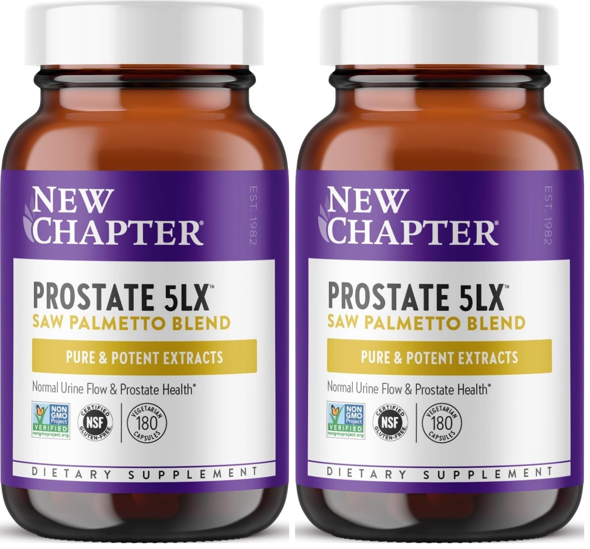 New Chapter Prostate Supplement - Prostate 5LX™ with Clinical Strength Saw Palmetto + Fermented Selenium for Men’s Wellness - 180 ct Vegetarian Capsule,(Pack of 2) 180 Count (Pack of 2)