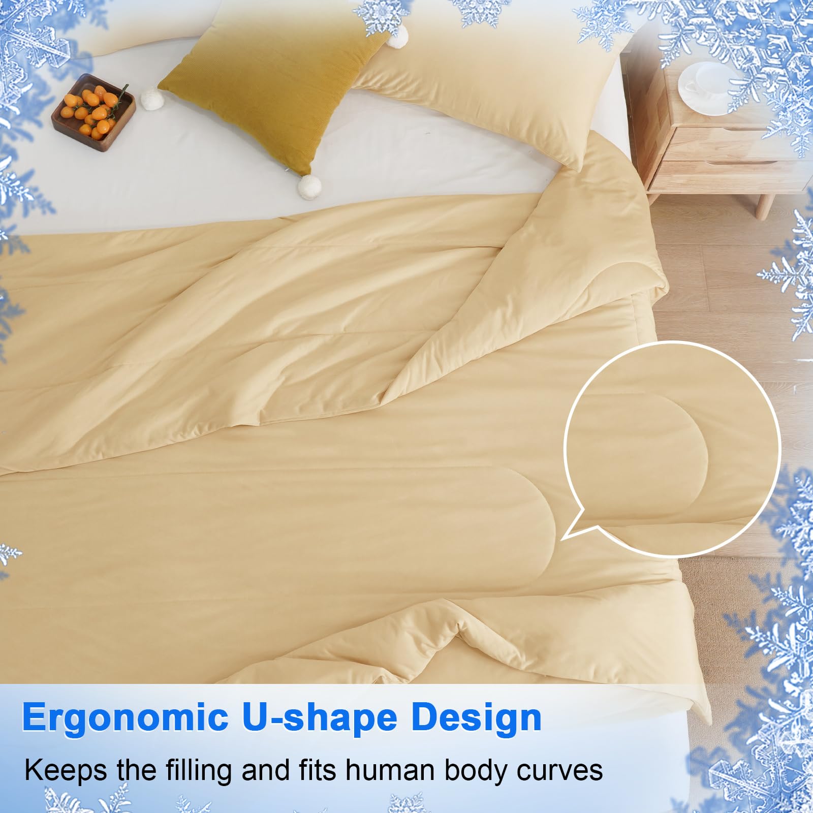 PHF Double Cooling Comforter Set King Size, 3PCS Soft Breathable Lightweight Summer Bedding Set for Hot Sleepers, Silk Smooth Double-Side Cooling Bed Set with 1 Comforter and 2 Pillowcases, Beige