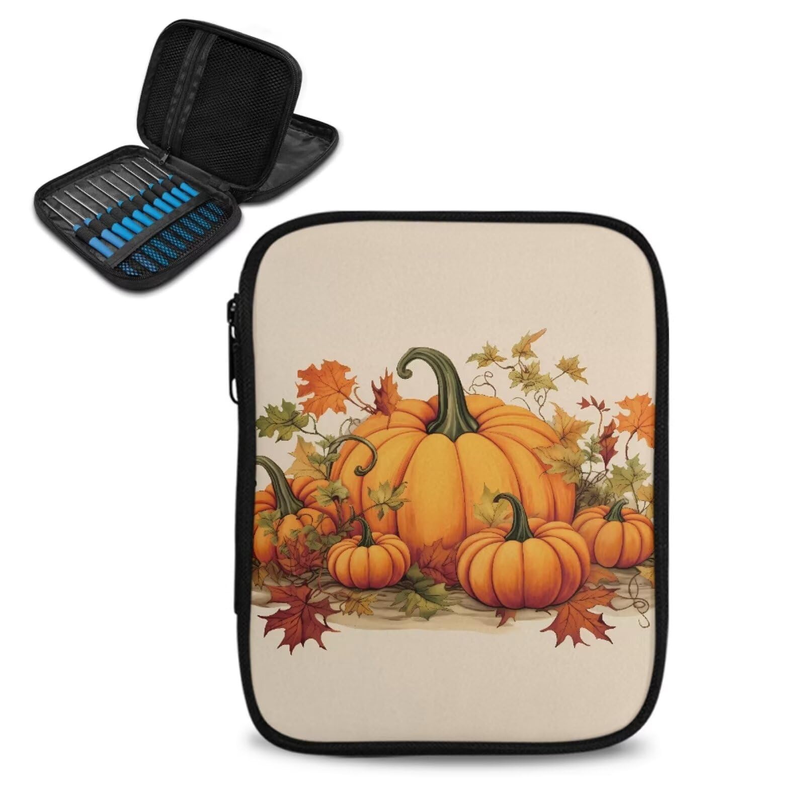 Pumpkin Crochet Hook Case Lightweight Thanksgiving Crochet Organizers and Storage Soft Easy to Clean Travel Outdoors Home