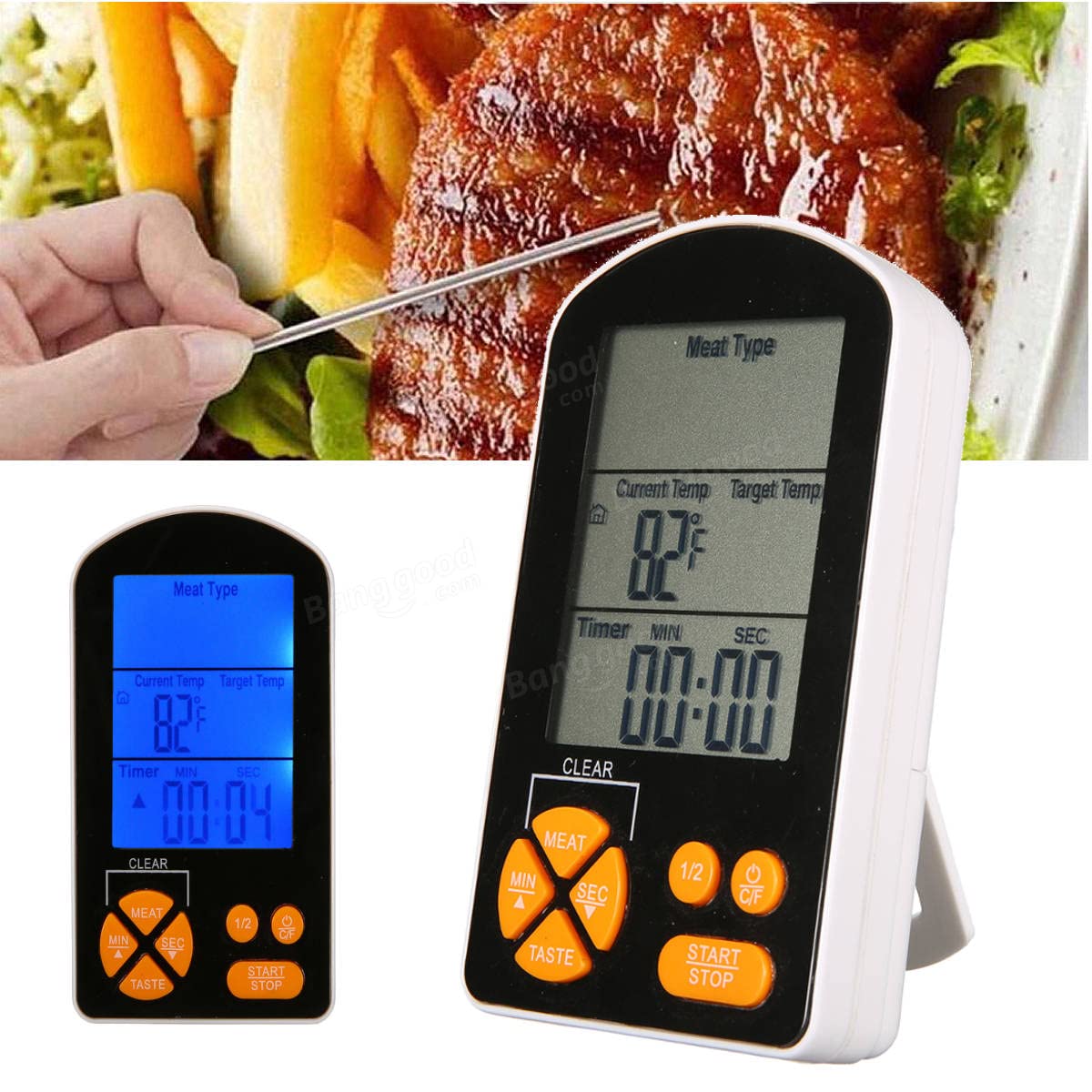 WnewTools Outdoor BBQ Cooking Digital LCD Remote Thermometer with Built-in Timer Alarm AAA Battery