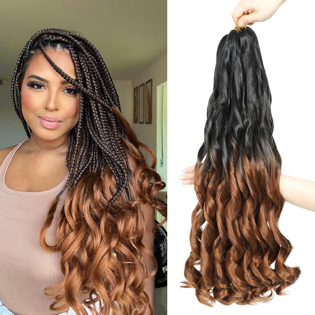 GetMaige French Curl Crochet Hair for Black Women 24 Inch Crochet Braids with Curly Ends Hair Extensions 8 Packs 75g/Pack Pre Stretched French Curl