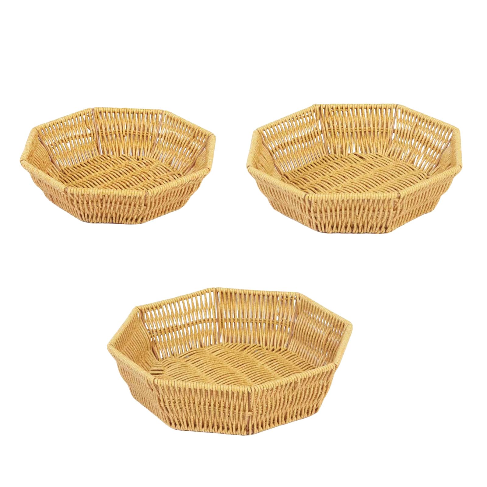 Buxuaaaa 3pc Imitation Rattan Snacks Storage Container Decorative Woven Basket Octagonal Kitchen Bread Fruit Tray Rattan Fruit Basket