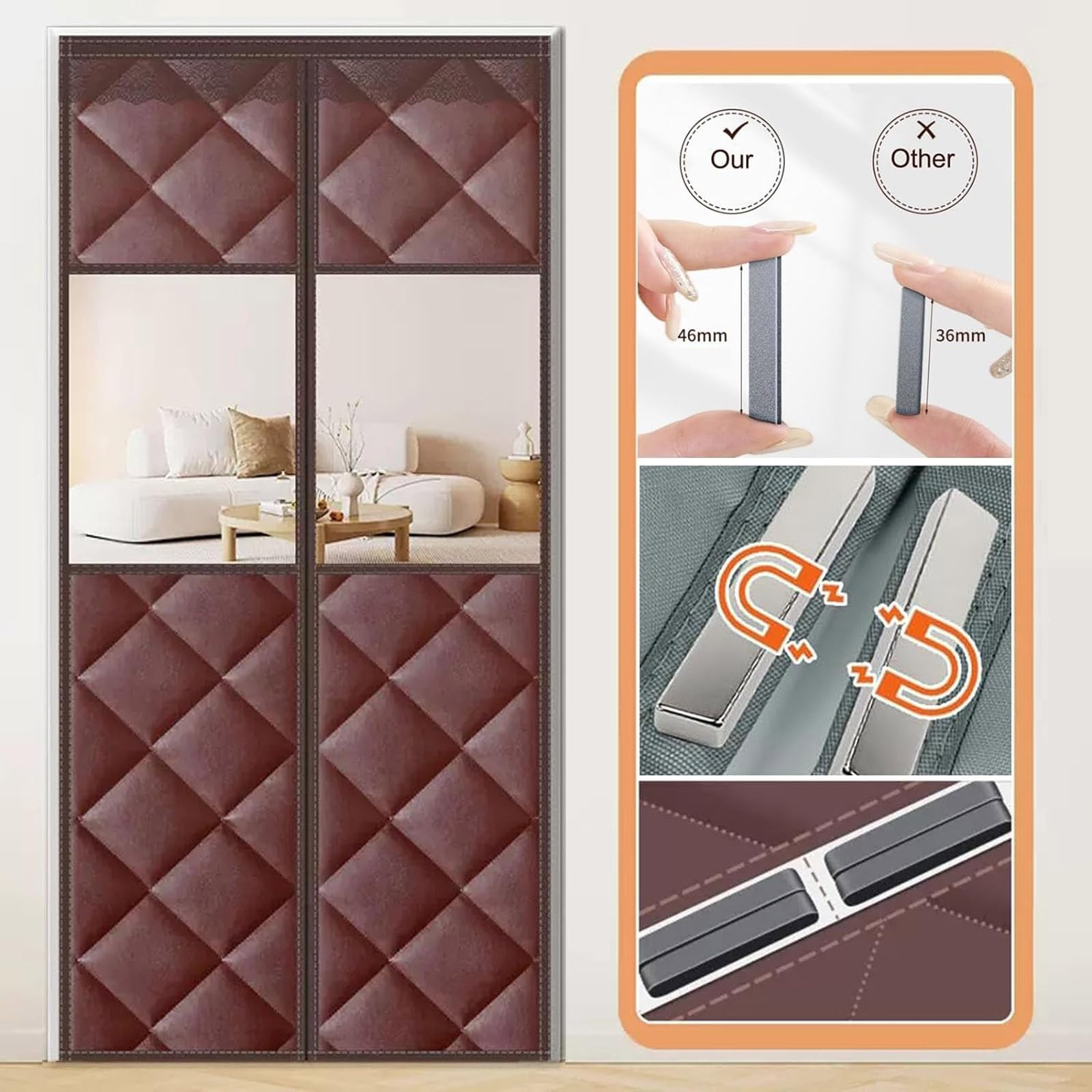 SePkus Tenda Per Porta Con Isolamento Termico, Anti Freddo Oscuramento Magnetico Anti-Freddo Copertura Per Finestre Insonorizzazione Per Balcone Seminterrato Tende Trapuntate (A 95x215cm)