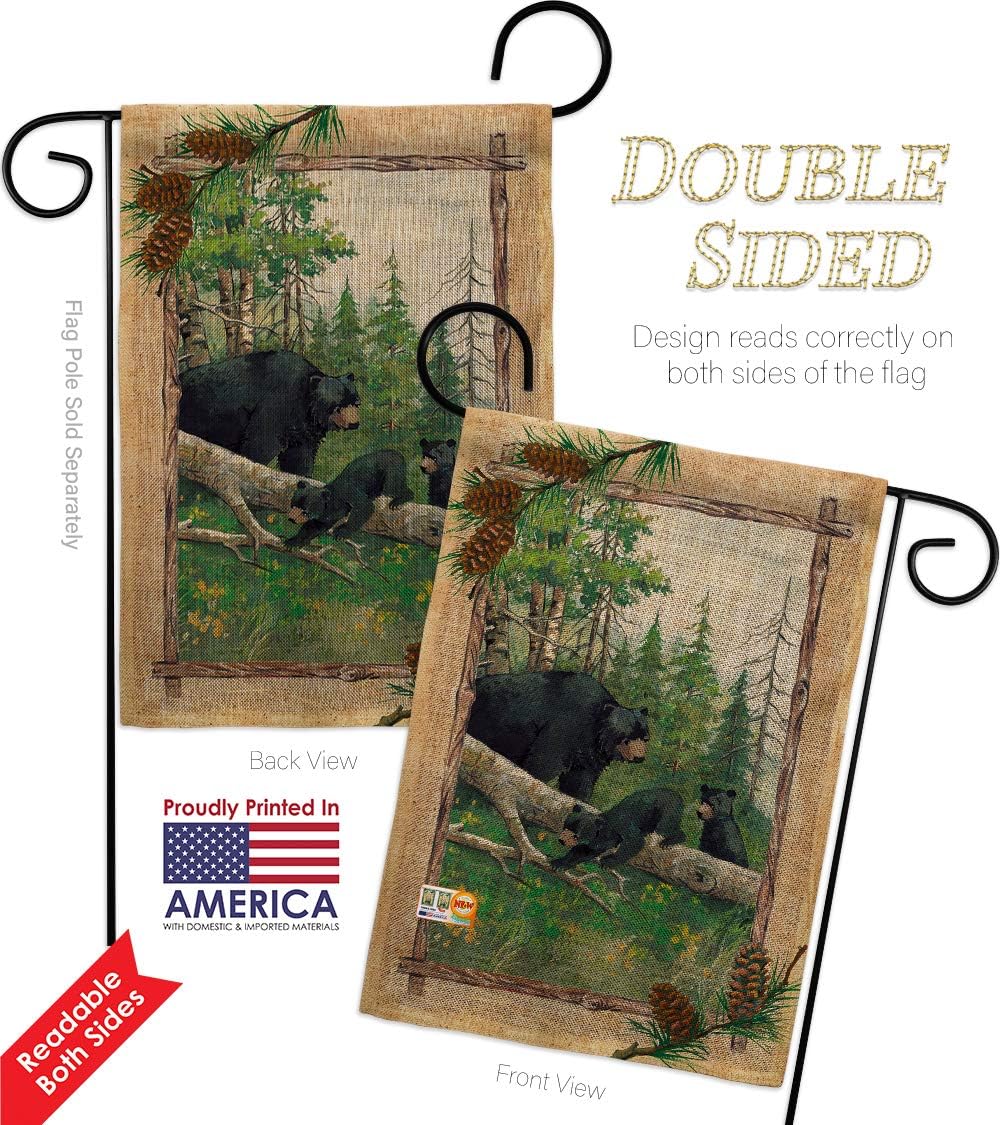 Black Bear Cubs Burlap Garden Flag Animals Wildlife Outdoor Deer Wolf Pet Nature Farm Animal Creature Small Decorative Gift Yard House Banner Double-Sided Made In USA 13 X 18.5
