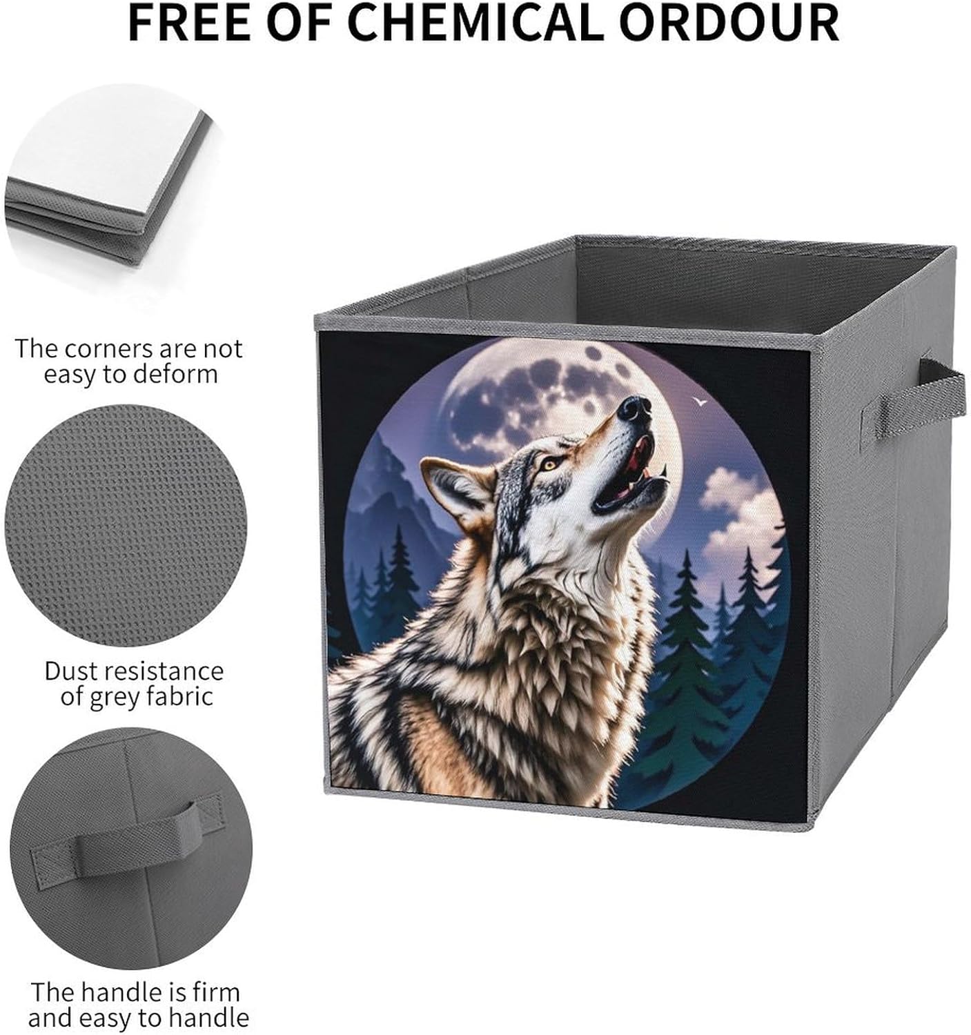 Wolves Foldable Storage Box with Handles, Durable Oxford Storage Cubes, 2PCS Collapsible Closet Organizer for Home, Shelf, Office, Travel