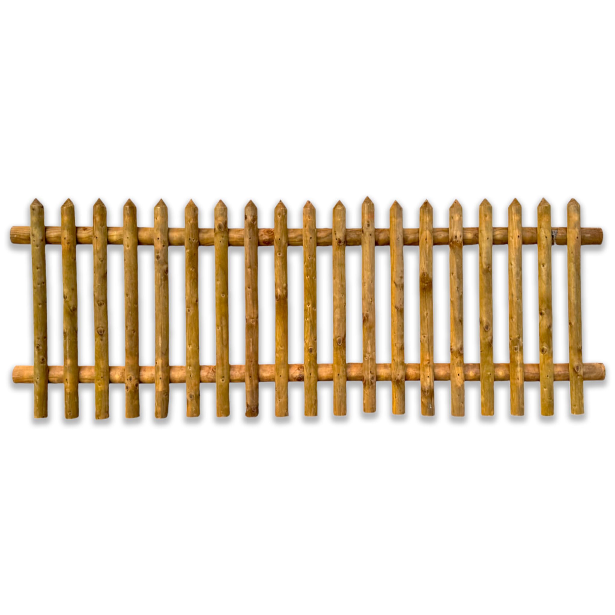 Valla vertical de jardín KDI marrón 120 x 250 cm – 22 listones puntiagudos, resistente a la intemperie e impregnada, 120 cm de alto, 250 cm de ancho, completamente montado, elemento de madera de