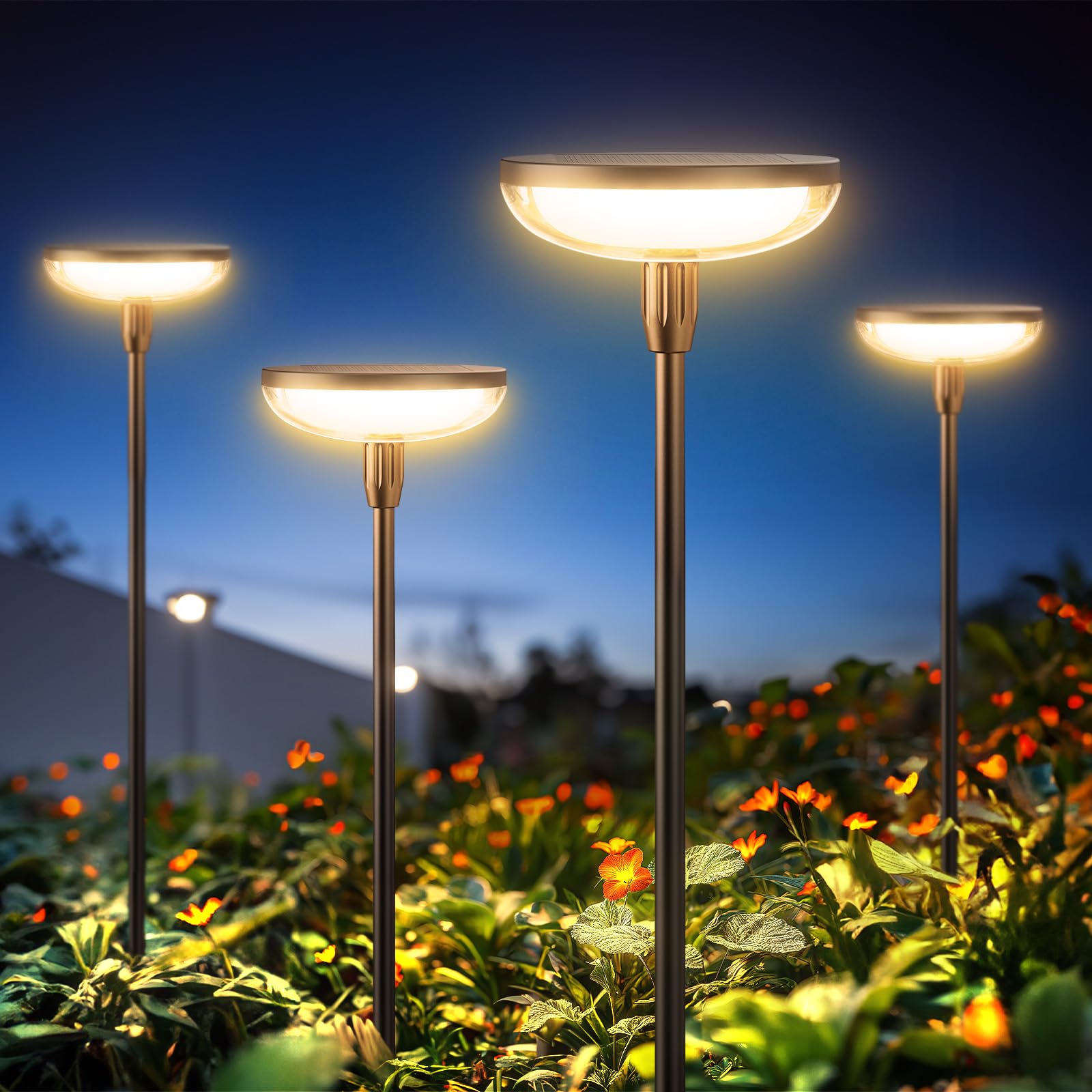 GEARLITE Lámparas solares para exterior jardín 6 unidades, luz blanca cálida, luces solares para exteriores con batería de 1000 mAh, 40 lúmenes, decoración de jardín extra brillante con IP65